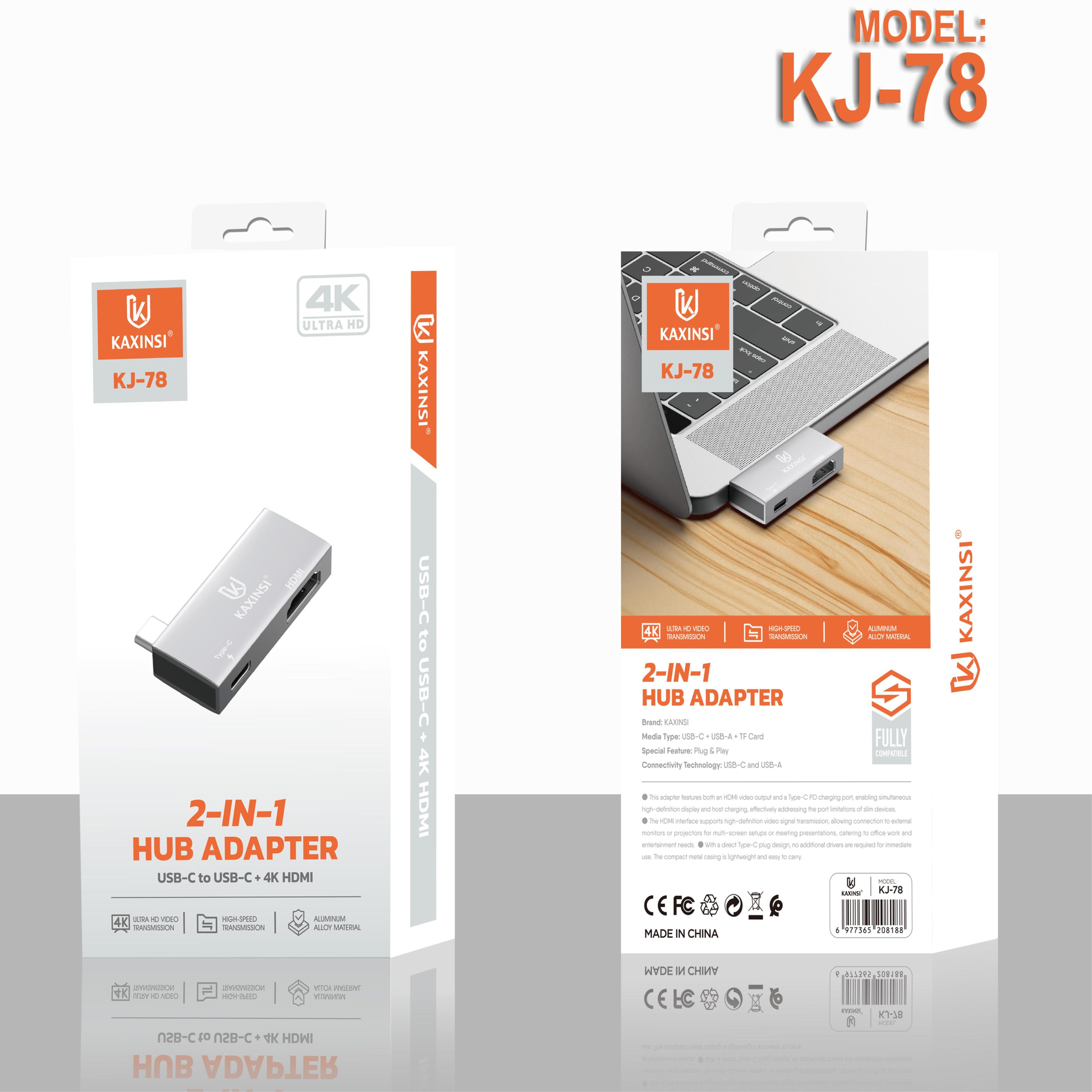 KAXINSI KJ-78 2-IN-1 HUB Adapter USB-Cto USB-C + 4K HDMI