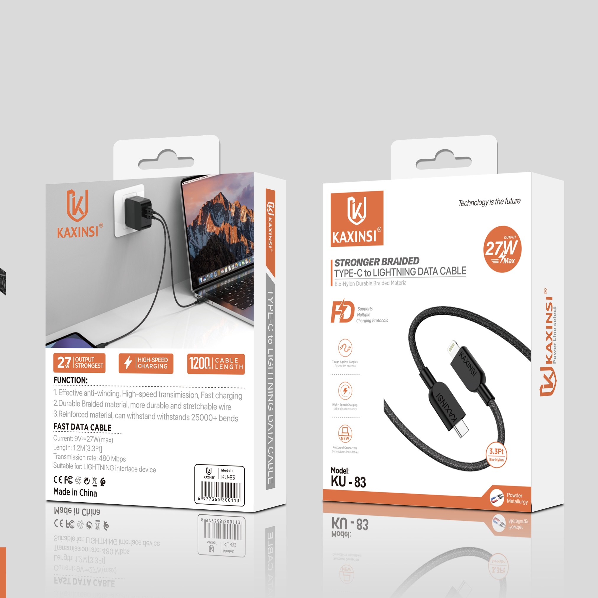 KAXINSI KU-83 27W Max Type-C to lighting Bio-Nylon cable
