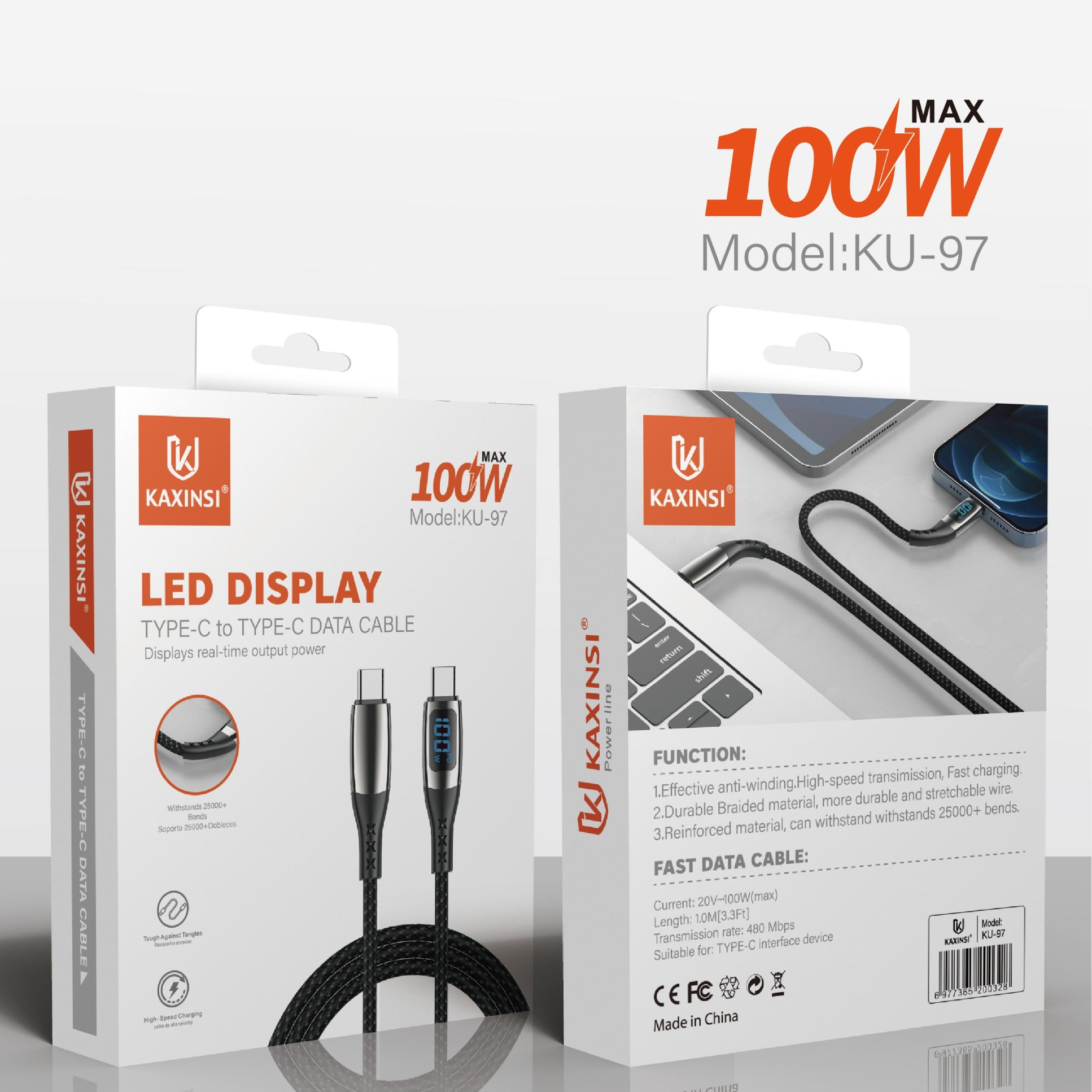 KAXINSI KU-97 100W Led display type-c totype-c data cable displays real-time output power