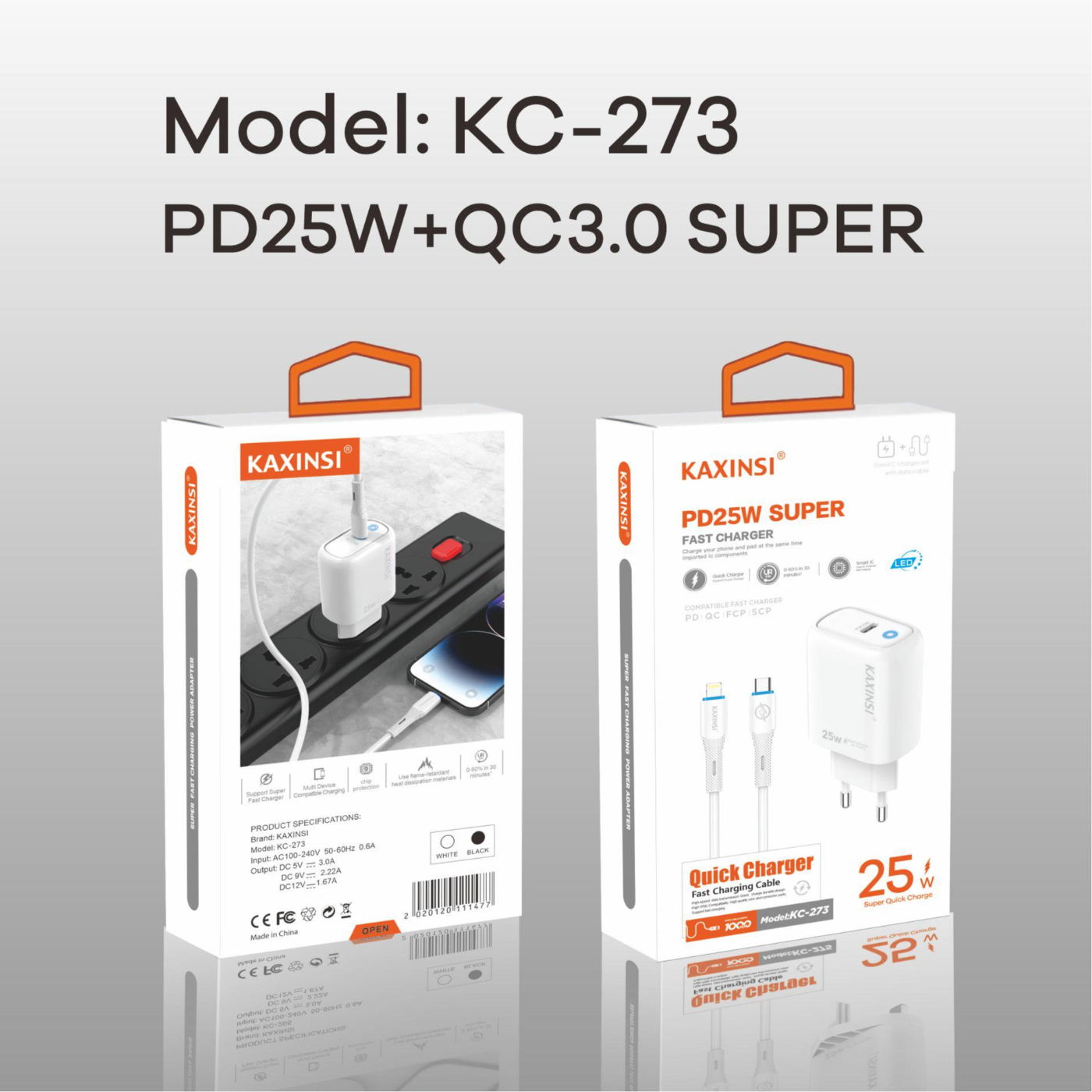 KAXINSI KC-273 EU 25W fast charging with USB-C and PD cable