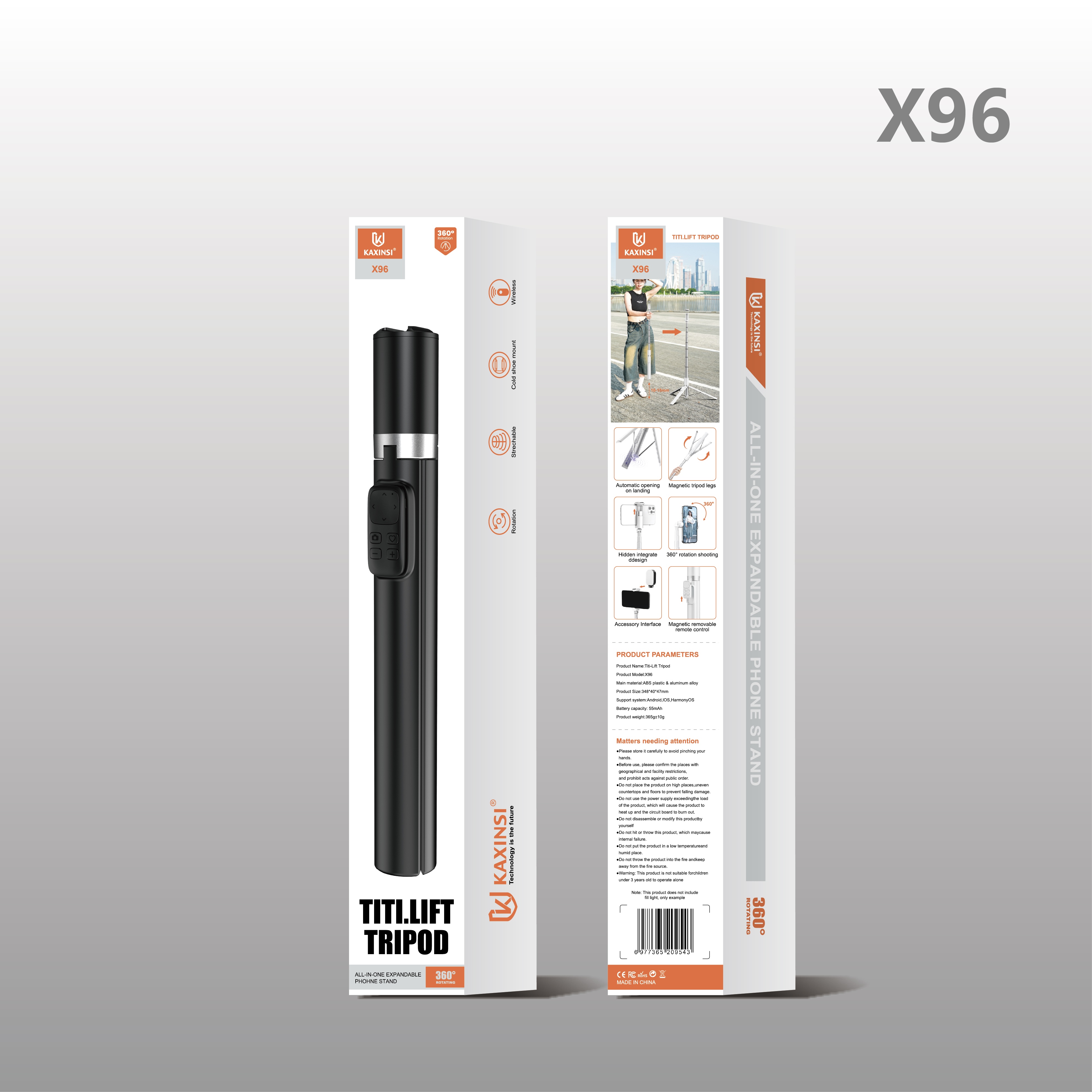 KAXINSI X96 360°rotational all-in-one exp and able phone stand tripod with wireless