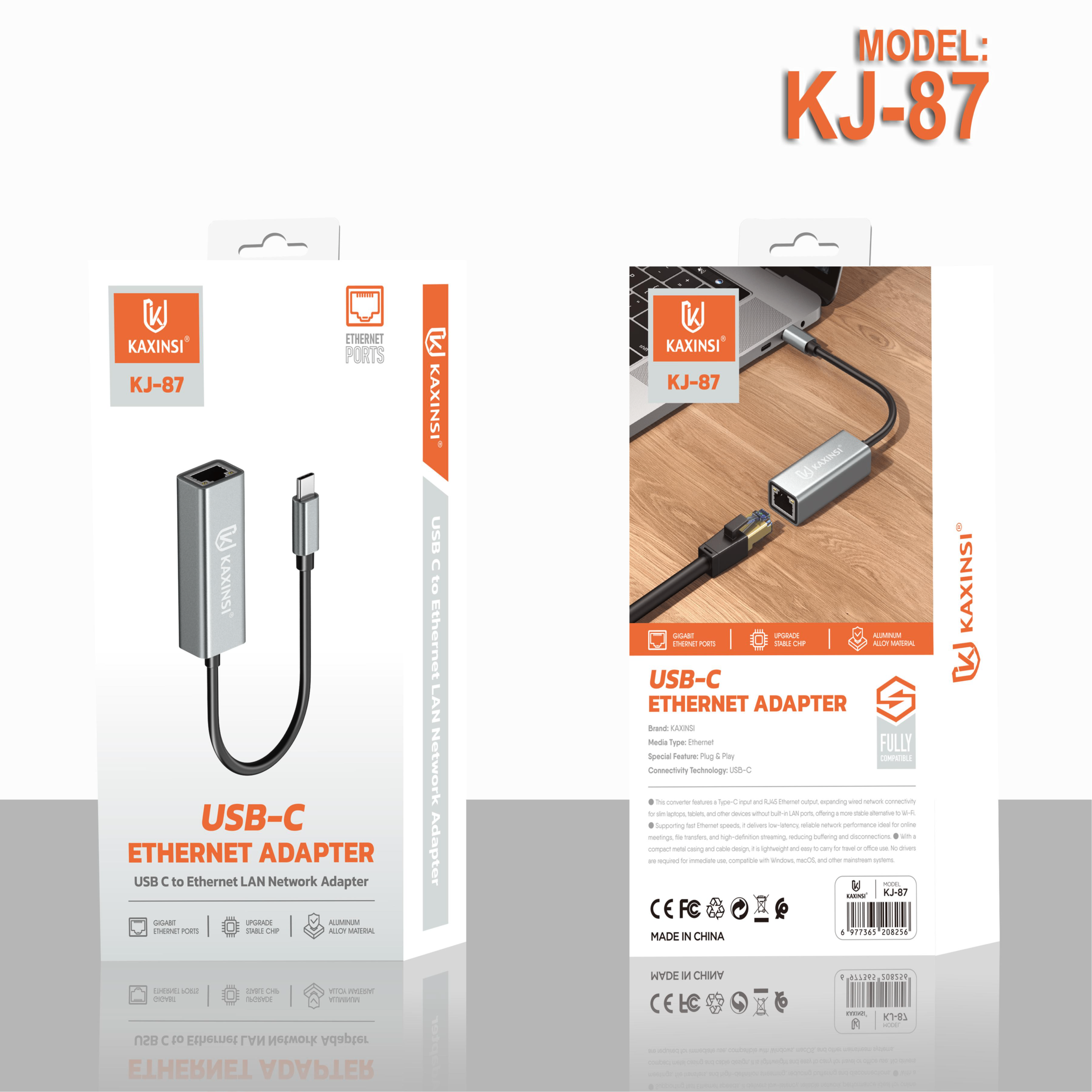 KAXINSI KJ-87 USB-C Ethernet adapter USB C to Ethernet LAN Network Adapter