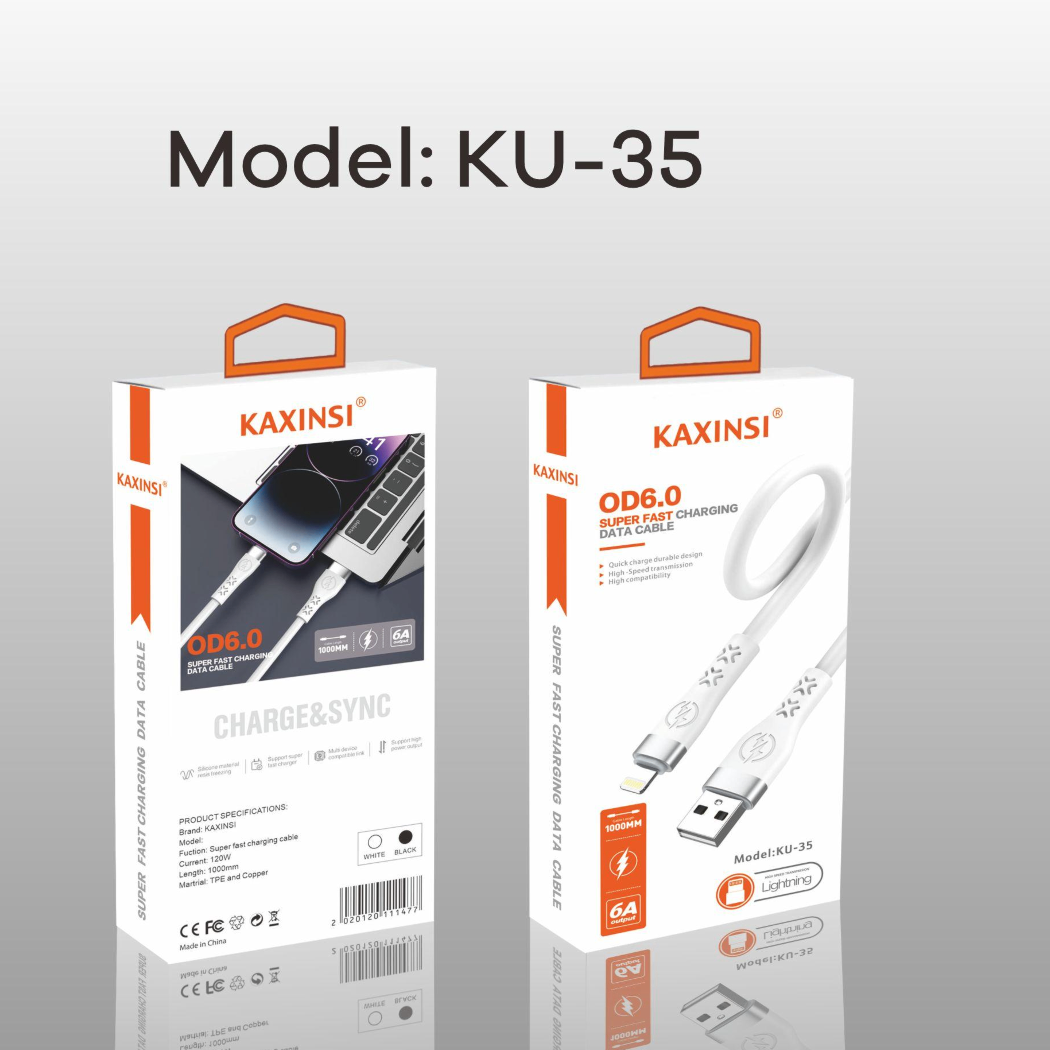 KAXINSI KU-35 OD6.0 1Meter 6A Super fast charging data cable Lighting