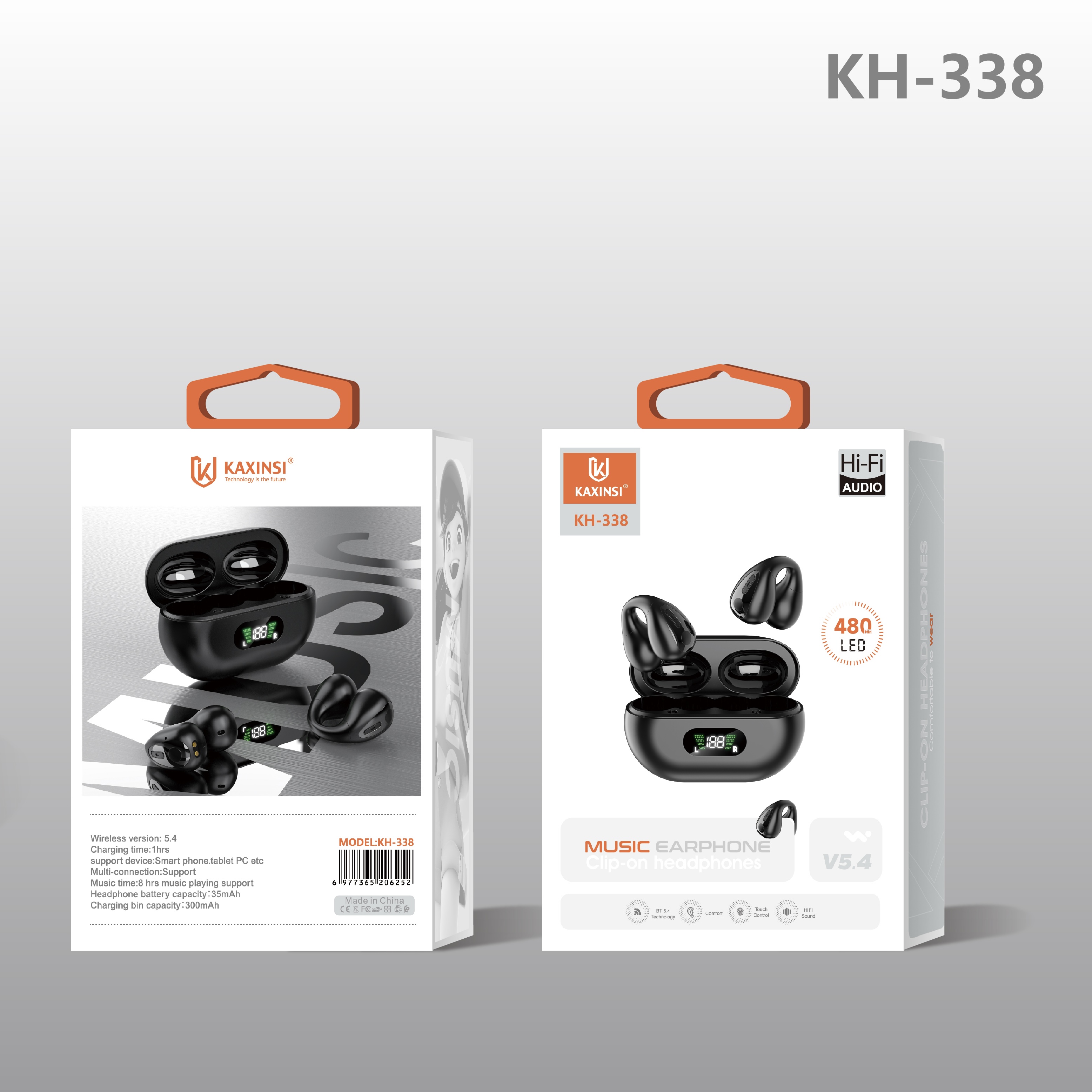 KAXINSI KH-338 V5.4 Clip-on wireless music earphone and LED scream