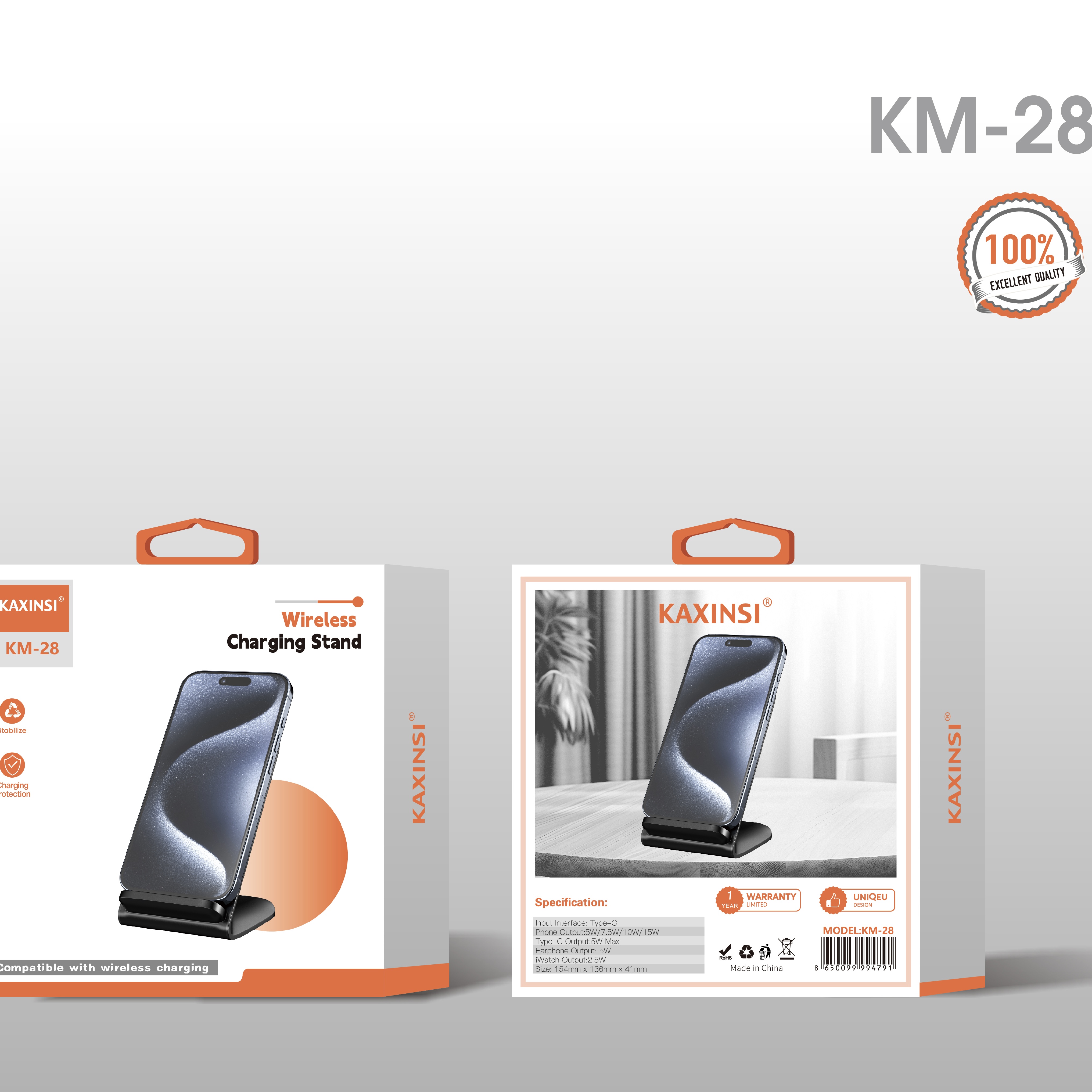 KAXINSI KM-28 15W magnetic wireless phone stand charger with Type-C Port charge