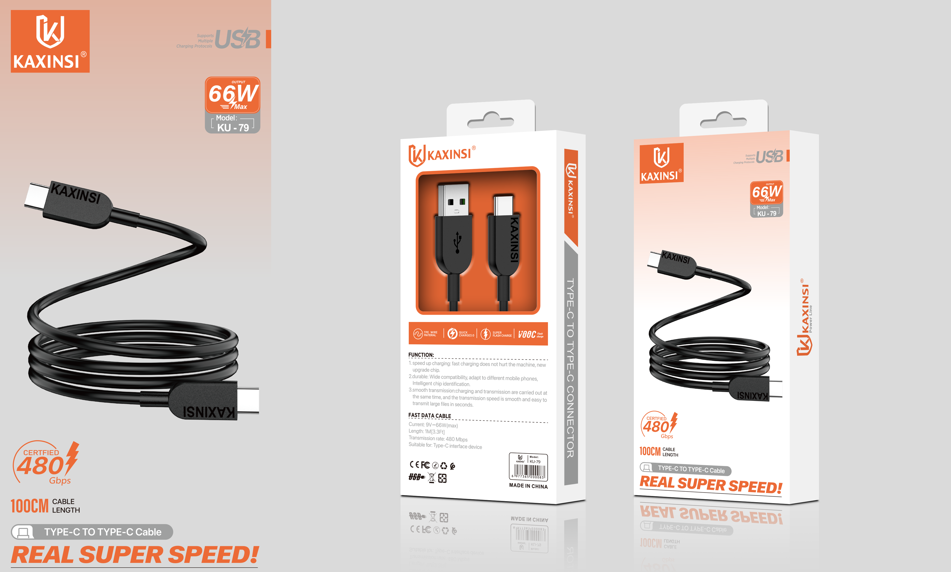 KAXINSI KU-79 1Meter 66W Fast charging data cable C-C