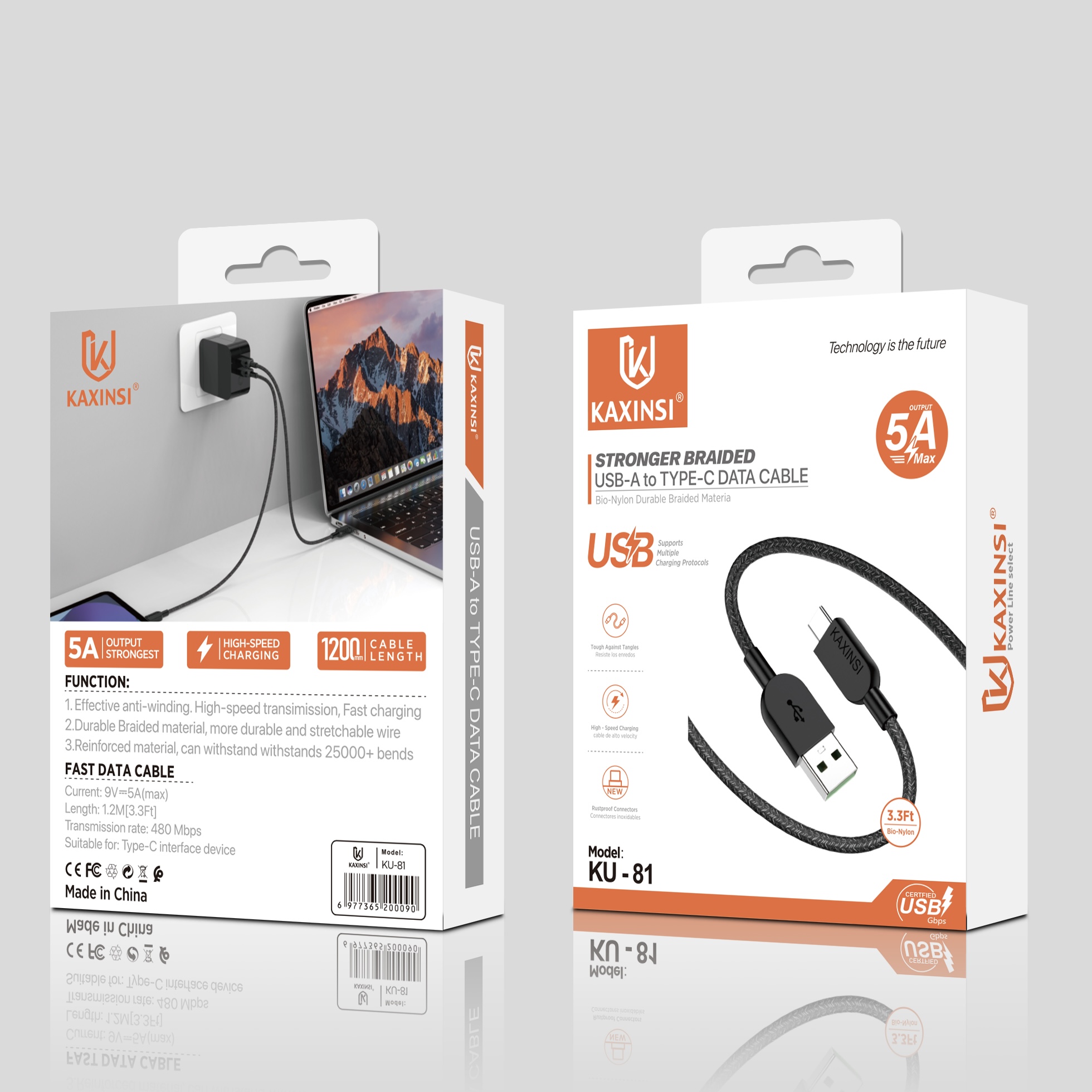 KAXINSI KU-81 5A Max USB-A to Type-C Bio-Nylon cable