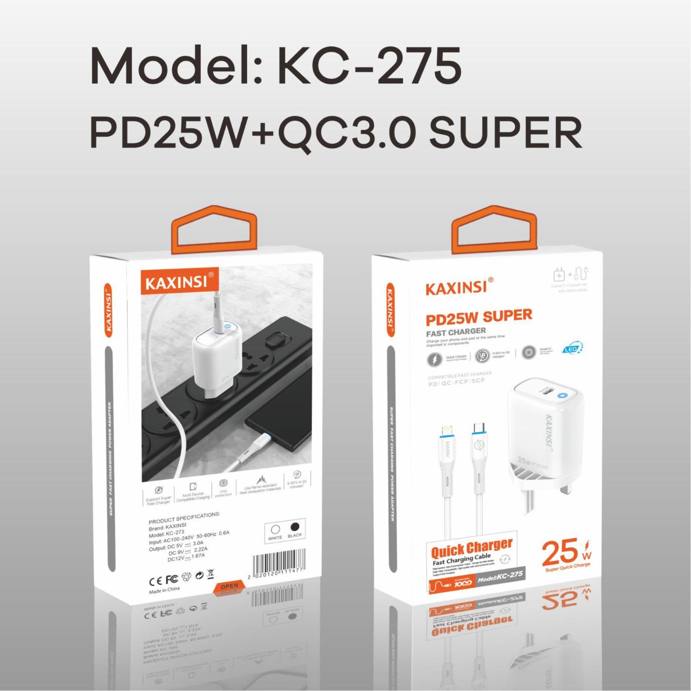 KAXINSI KC-275 UK 25W fast charging with USB-C and PD cable