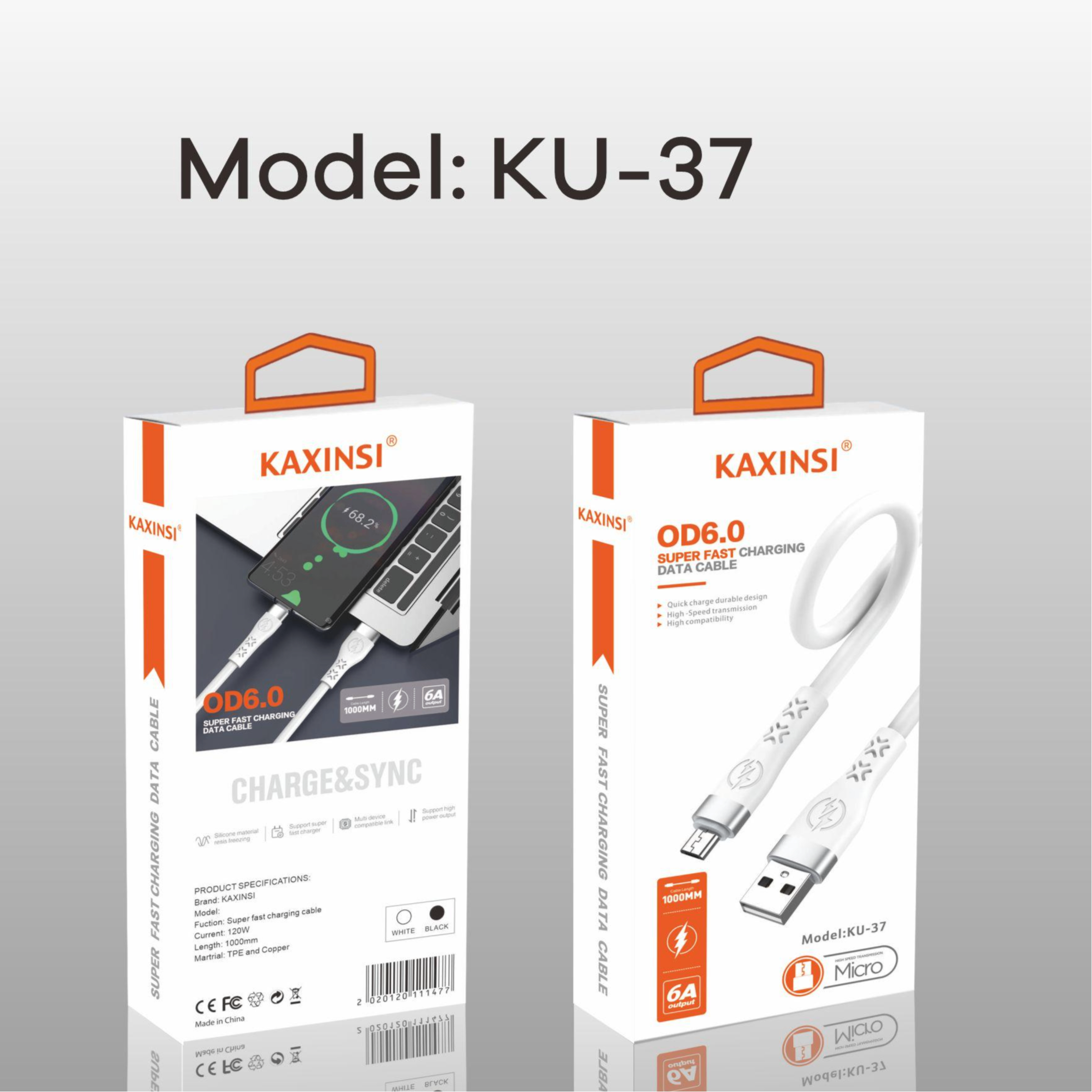 KAXINSI KU-37 OD6.0 1Meter 6A Super fast charging data cable Micro
