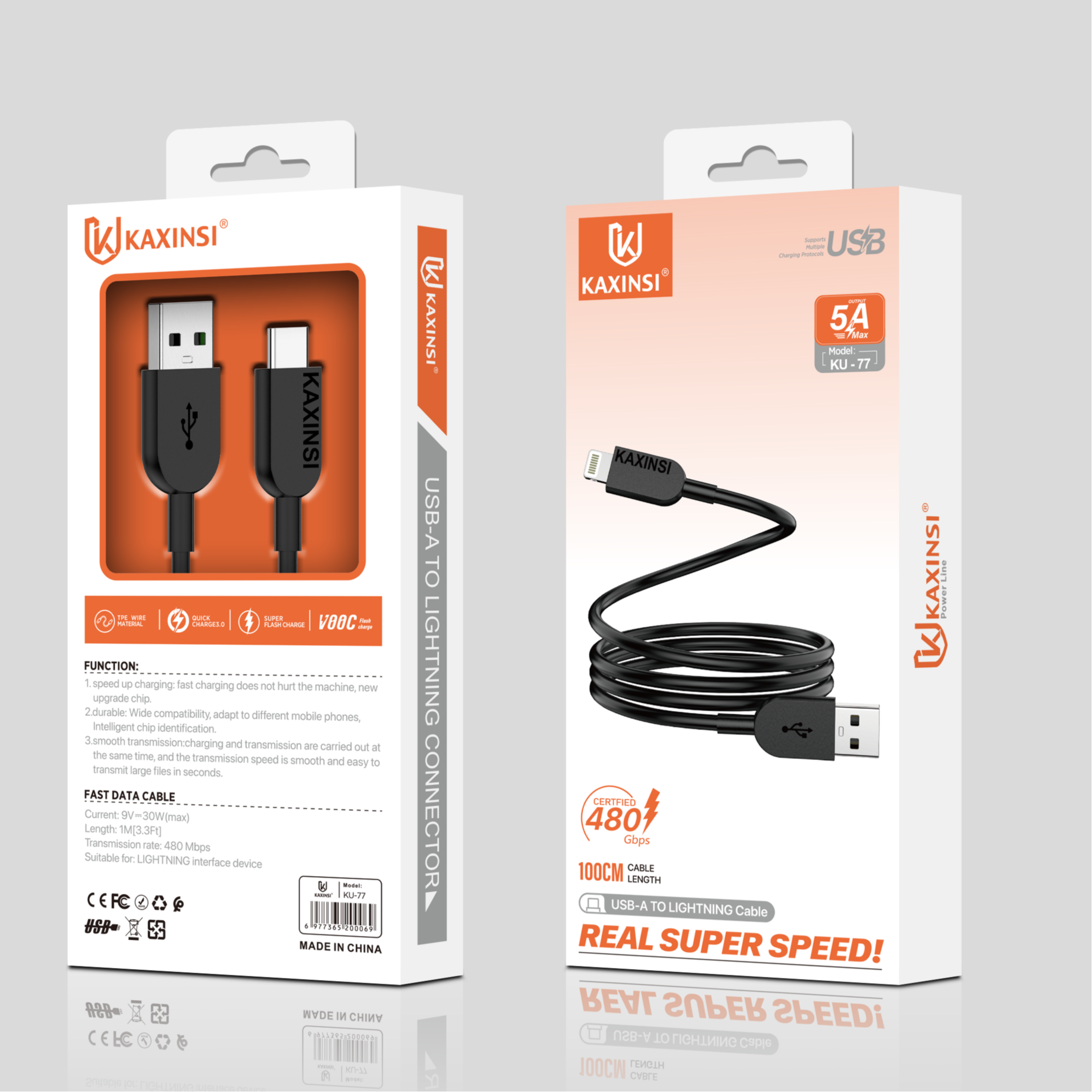 KAXINSI KU-77 1Meter 5A Fast charging data cable Lighting