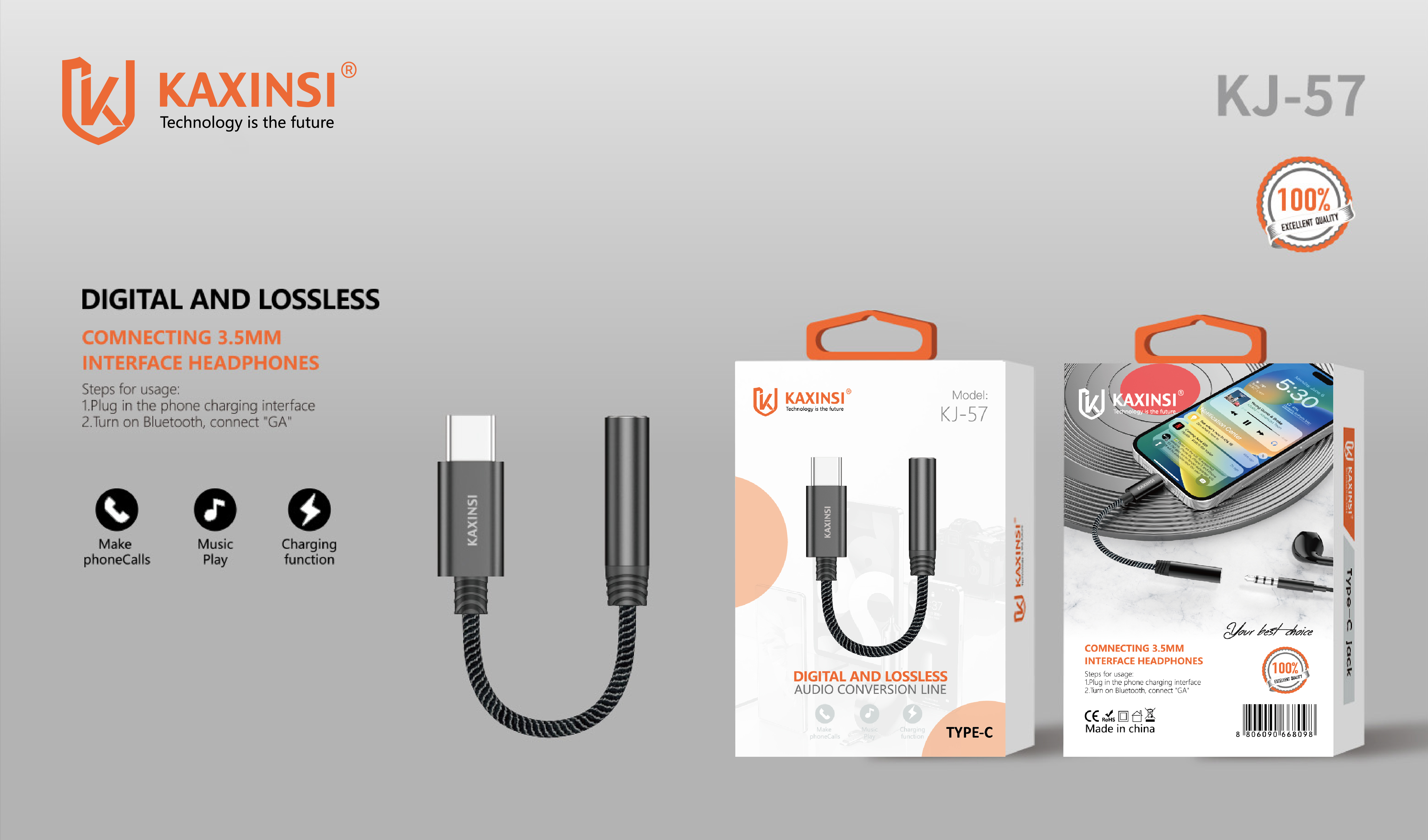 KAXINSI KJ-57  Connecting 3.5mm interface headphones In Type-C