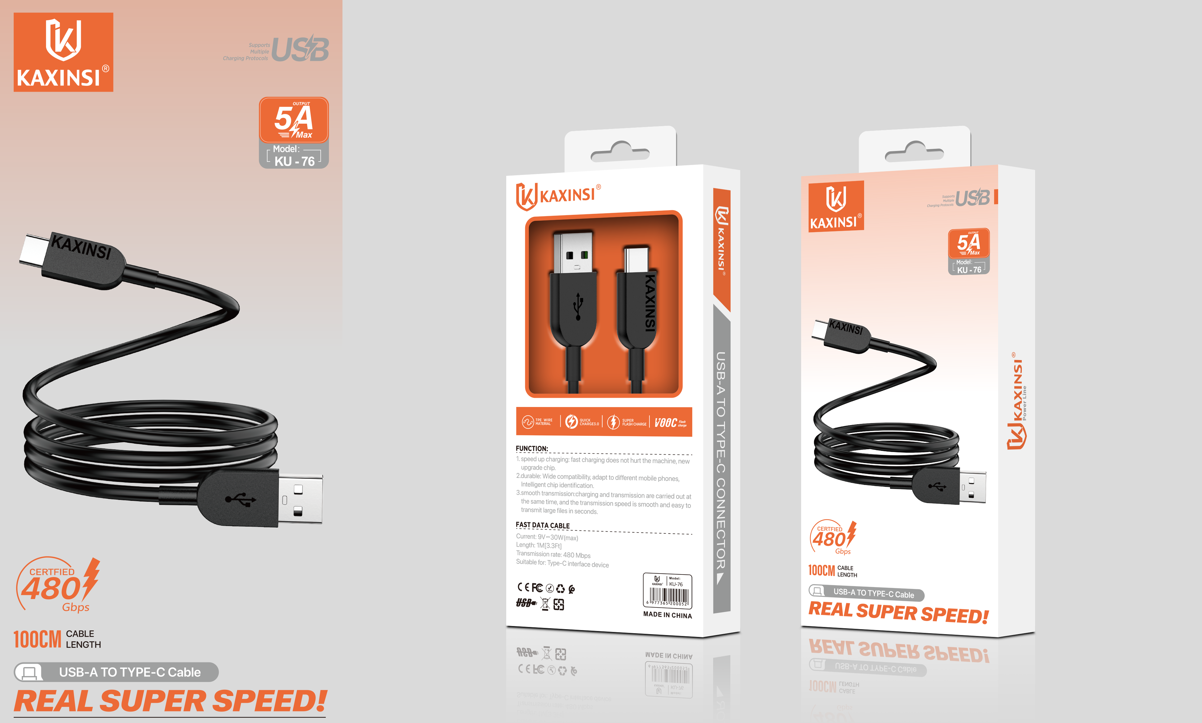 KAXINSI KU-76  1Meter 5A Fast charging data cable Type-C