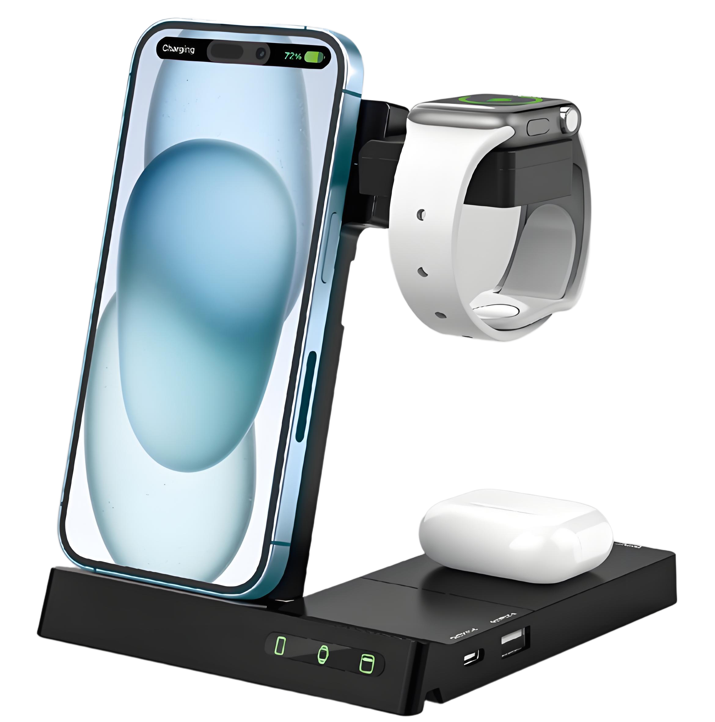KAXINSI KM-25 15W 6in1 wireless charger with Type-C Port and Foldable Design charge phone, watch and Bluetooth