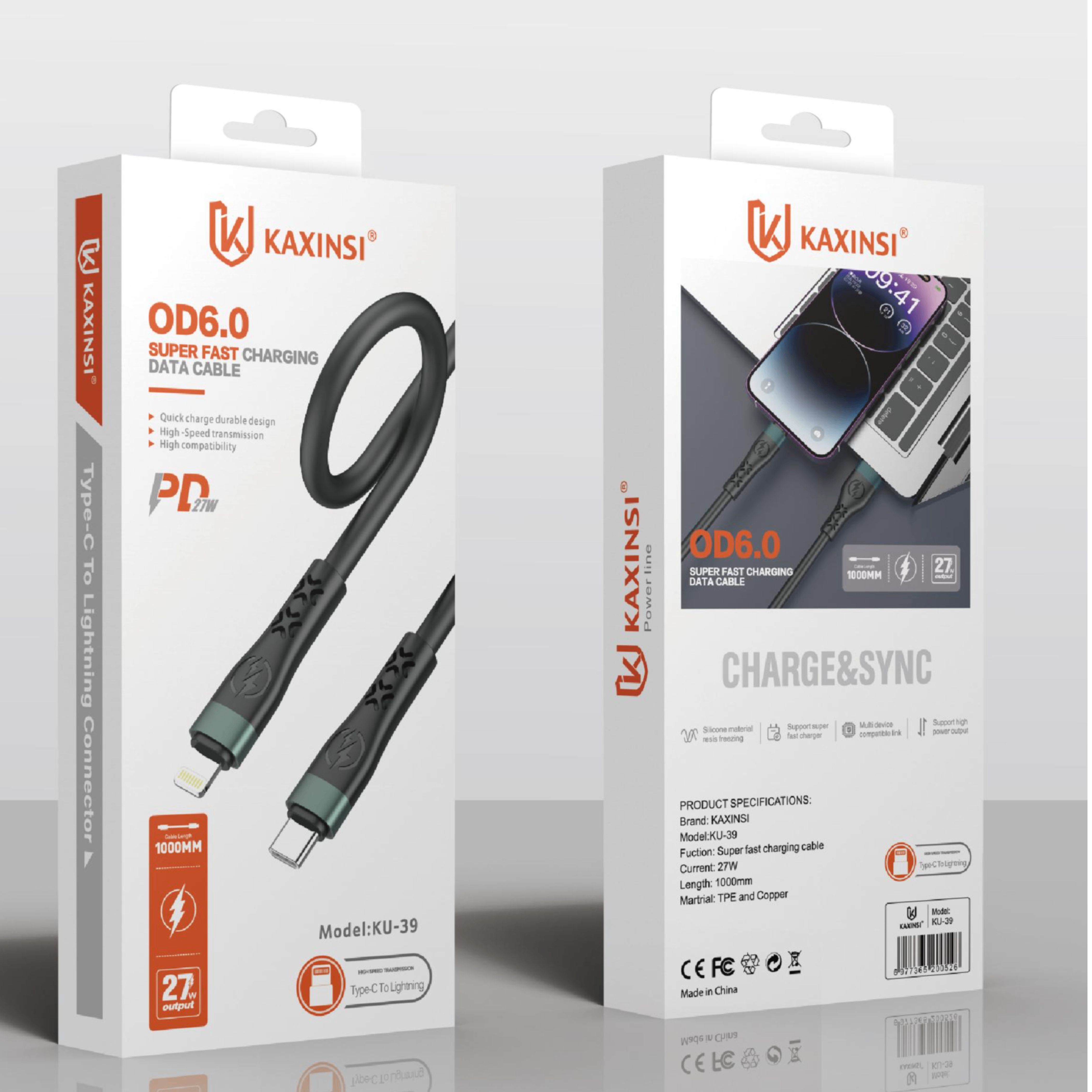 KAXINSI KU-39 OD6.0 1Meter 6A Super fast charging data cable C-Lighting