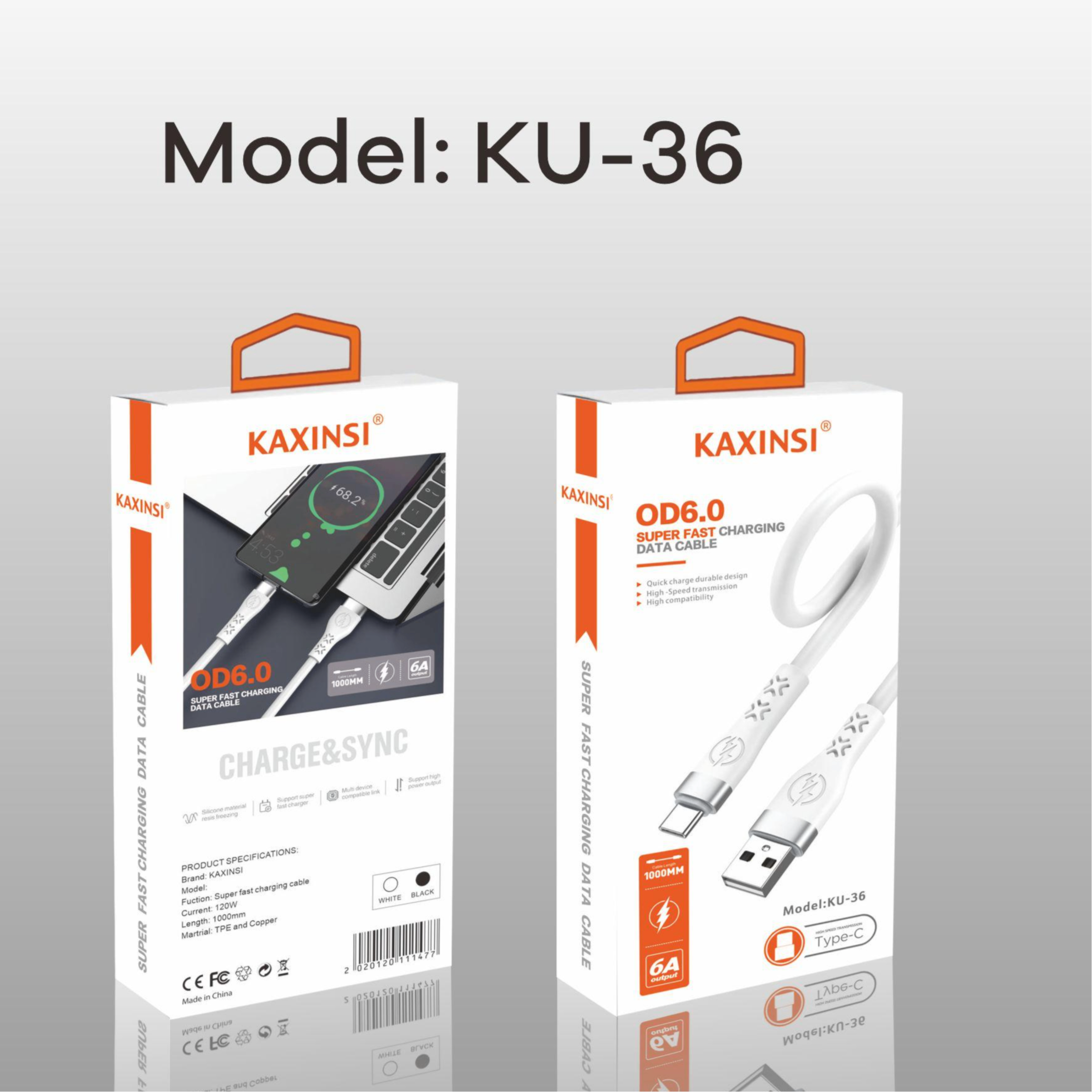 KAXINSI KU-36 OD6.0 1Meter 6A Super fastcharging data cable Type-C