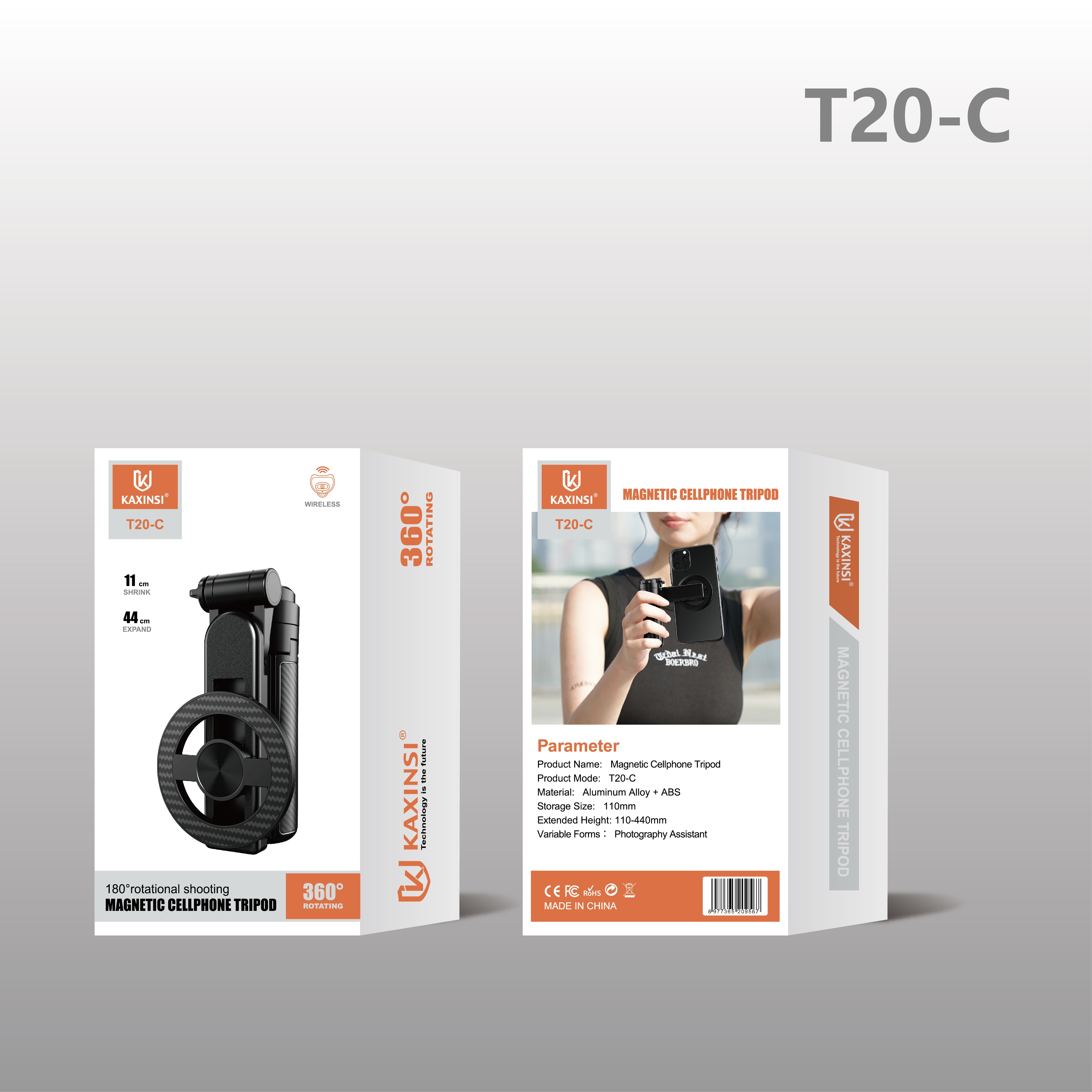 KAXINSI T20-C 180°rotational shooting magnetic cellphone tripod withwireless