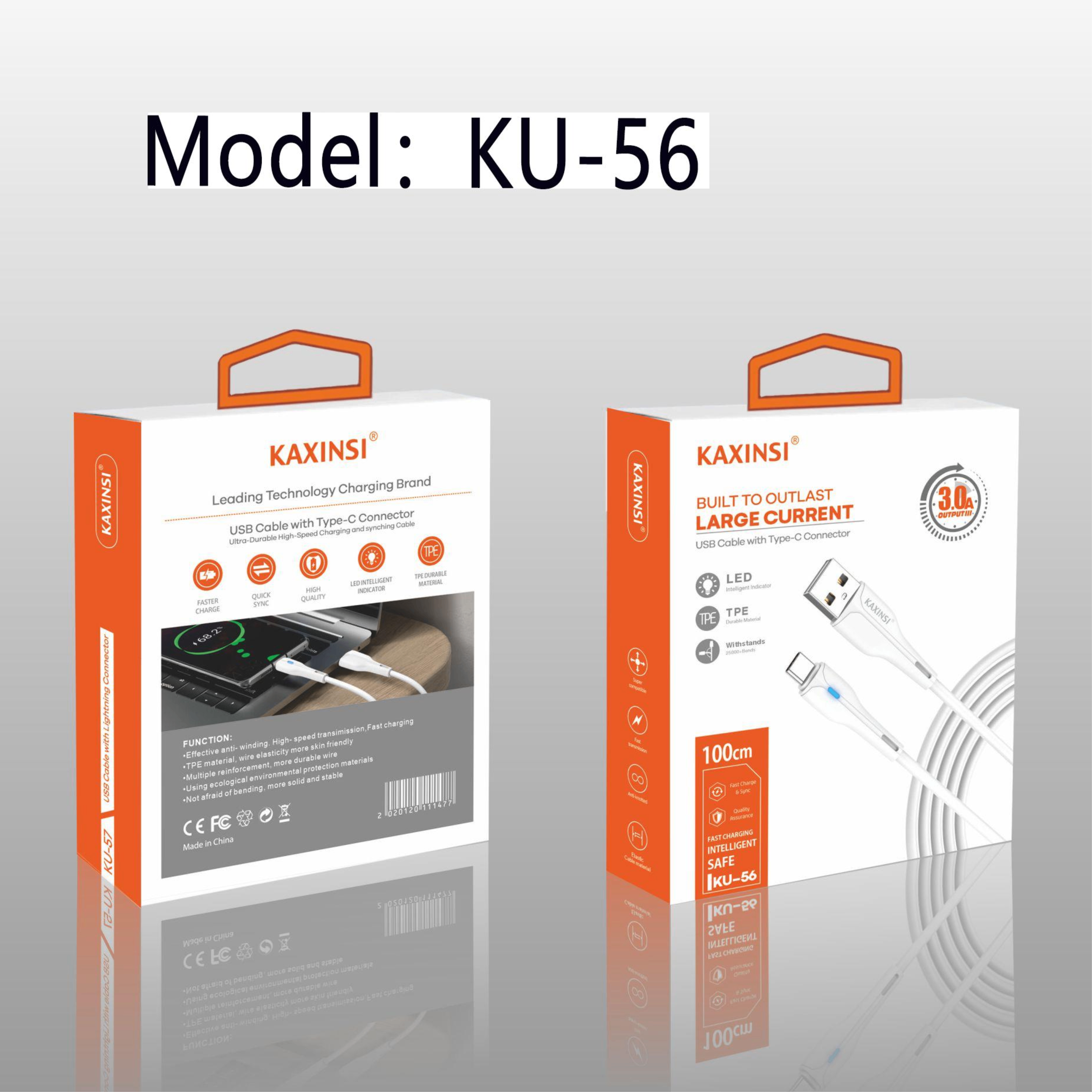 KAXINSI KU-56 1Meter 3A Fast charging Led data cable TVpe-C