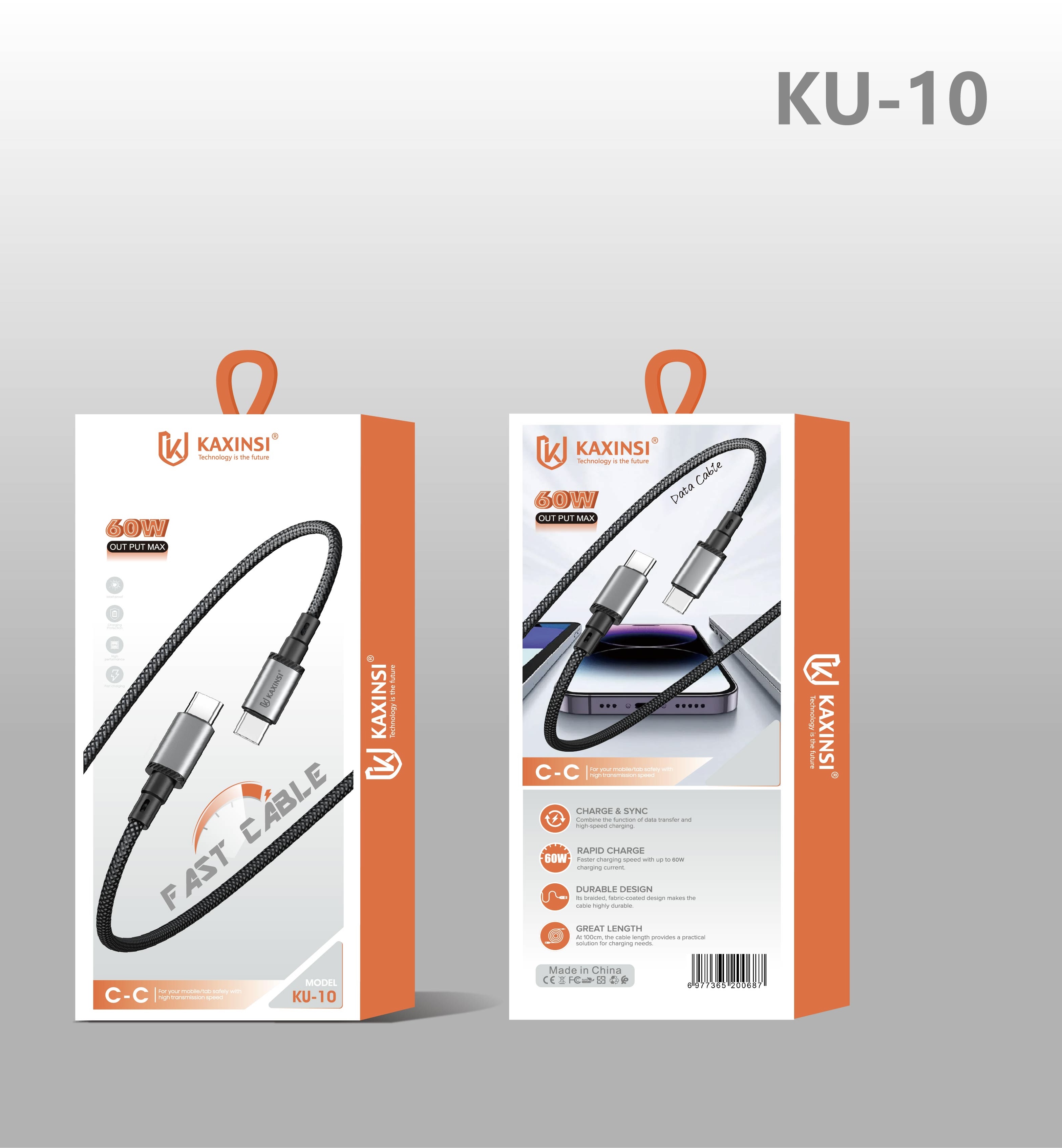 KAXINSI KU-10 60W Output MAX fast charge Nylon cable with Type-C toType-C 1 meters or 2 meters