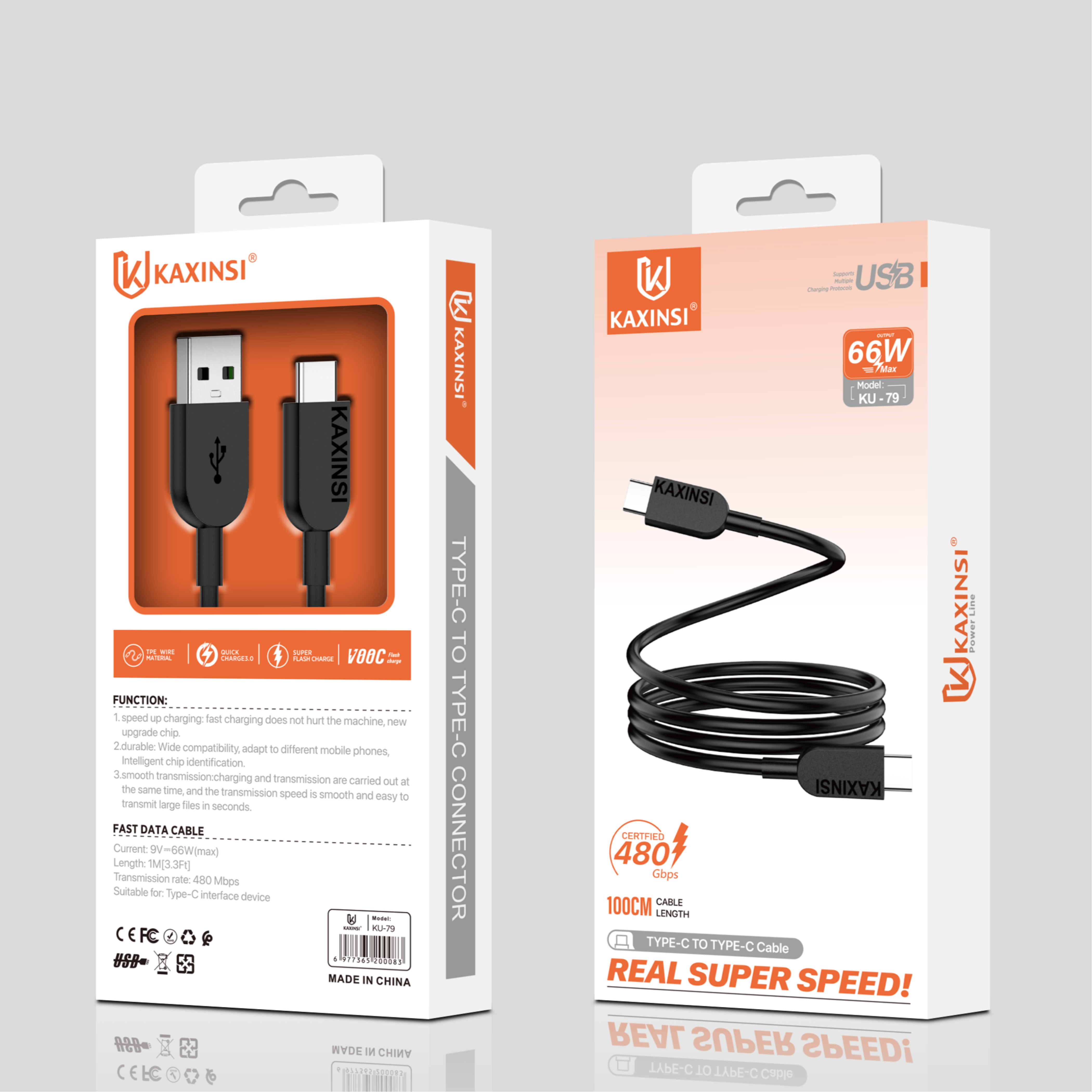 KAXINSI KU-79 1Meter 66W Fast charging data cable C-C