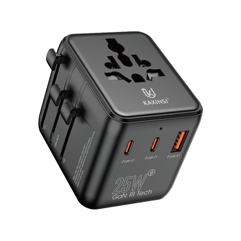 KAXINSI KC-357 EU UK US/AU GaN travel adapter 25W fast charging with convertible charger and USB-A+two USB-C