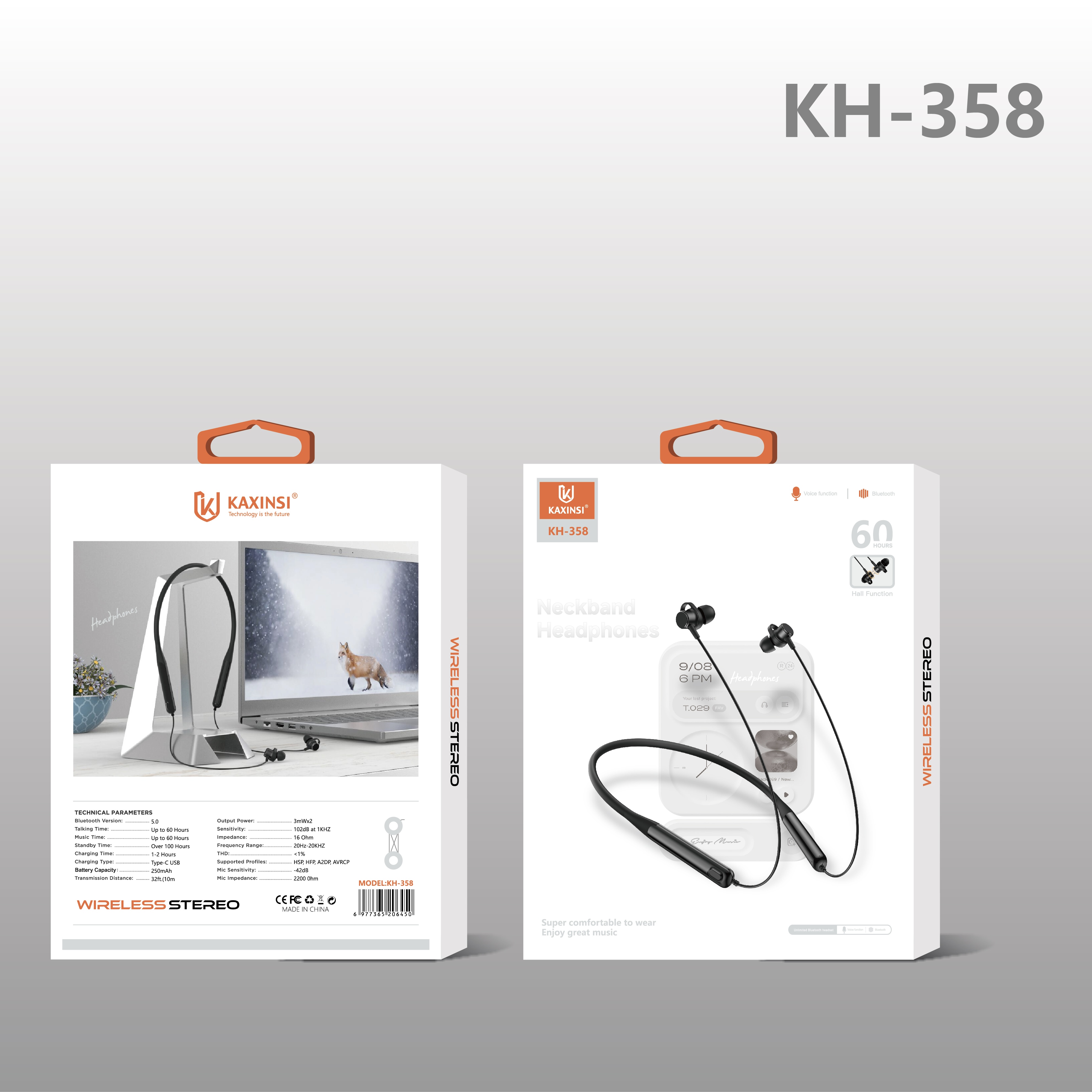 KAXINSI KH-358 V5.4 NeckbandHeadphones wireless music earphone can use 60 hours