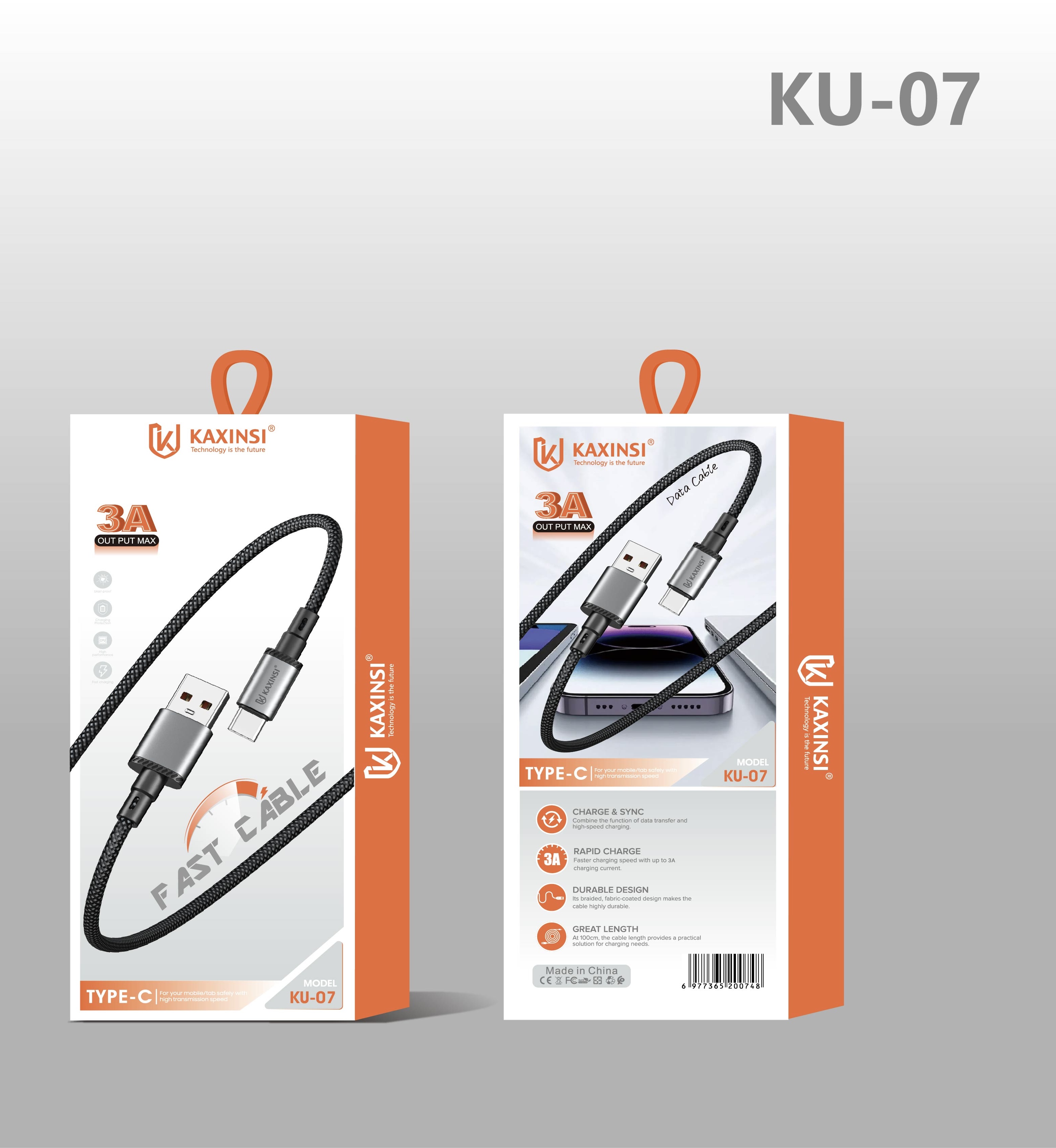 KAXINSI KU-07 3A Output MAX fast charge Nylon cable with Type-C