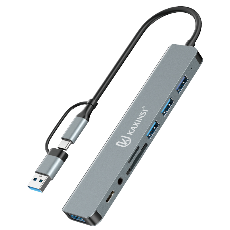 KAXINSI KJ-86 8-IN-1 HUB Adapter USB-A& USB-C to USB 3.Ox4 + SD &TFCard +3.5MM + USB-C