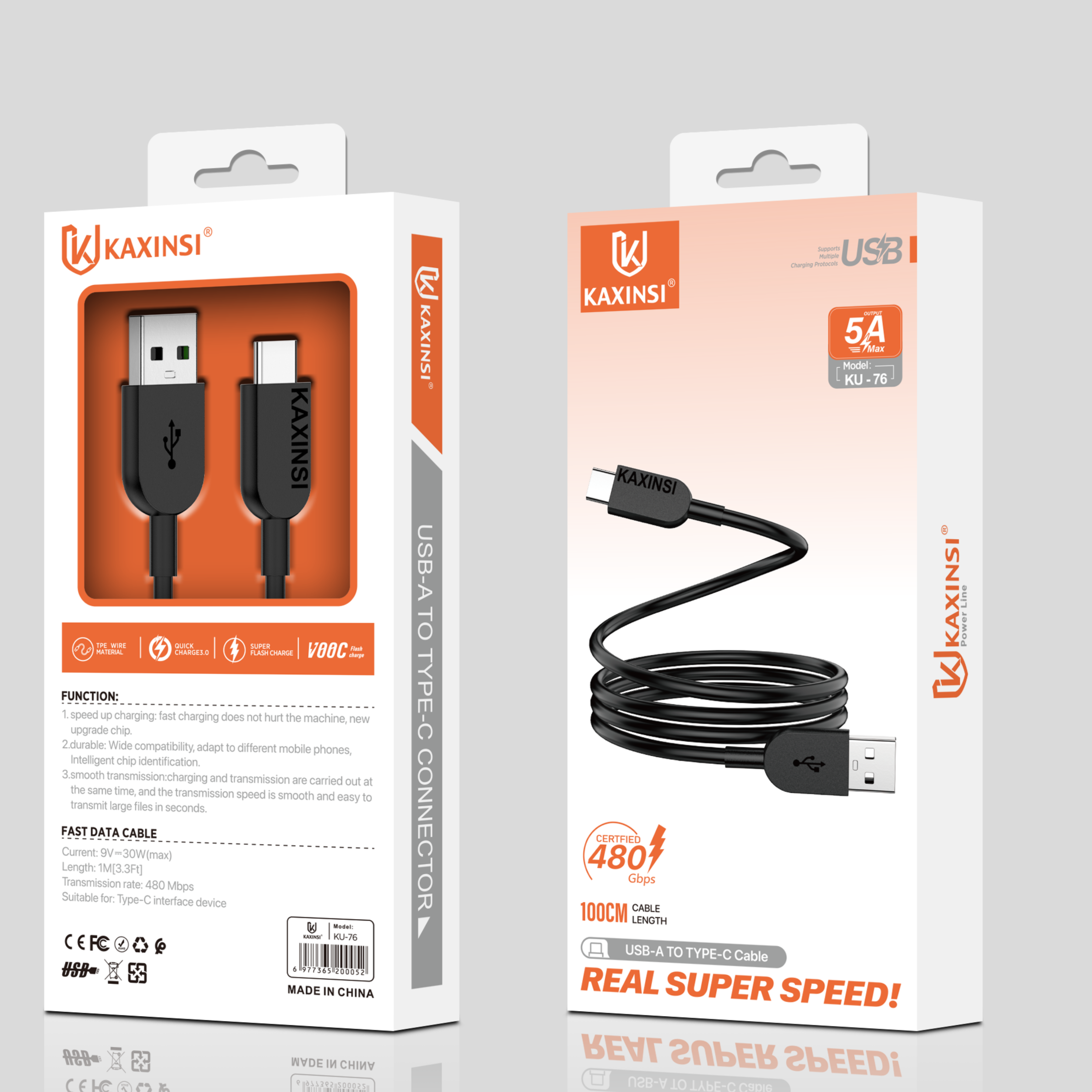 KAXINSI KU-76  1Meter 5A Fast charging data cable Type-C