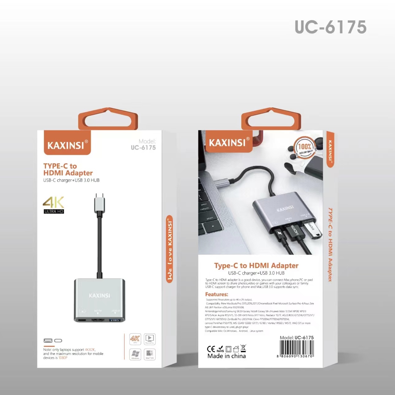 KAXINSI UC-6175 3 IN 1 4K 30Hz TYPE-C to HDMI Adapter