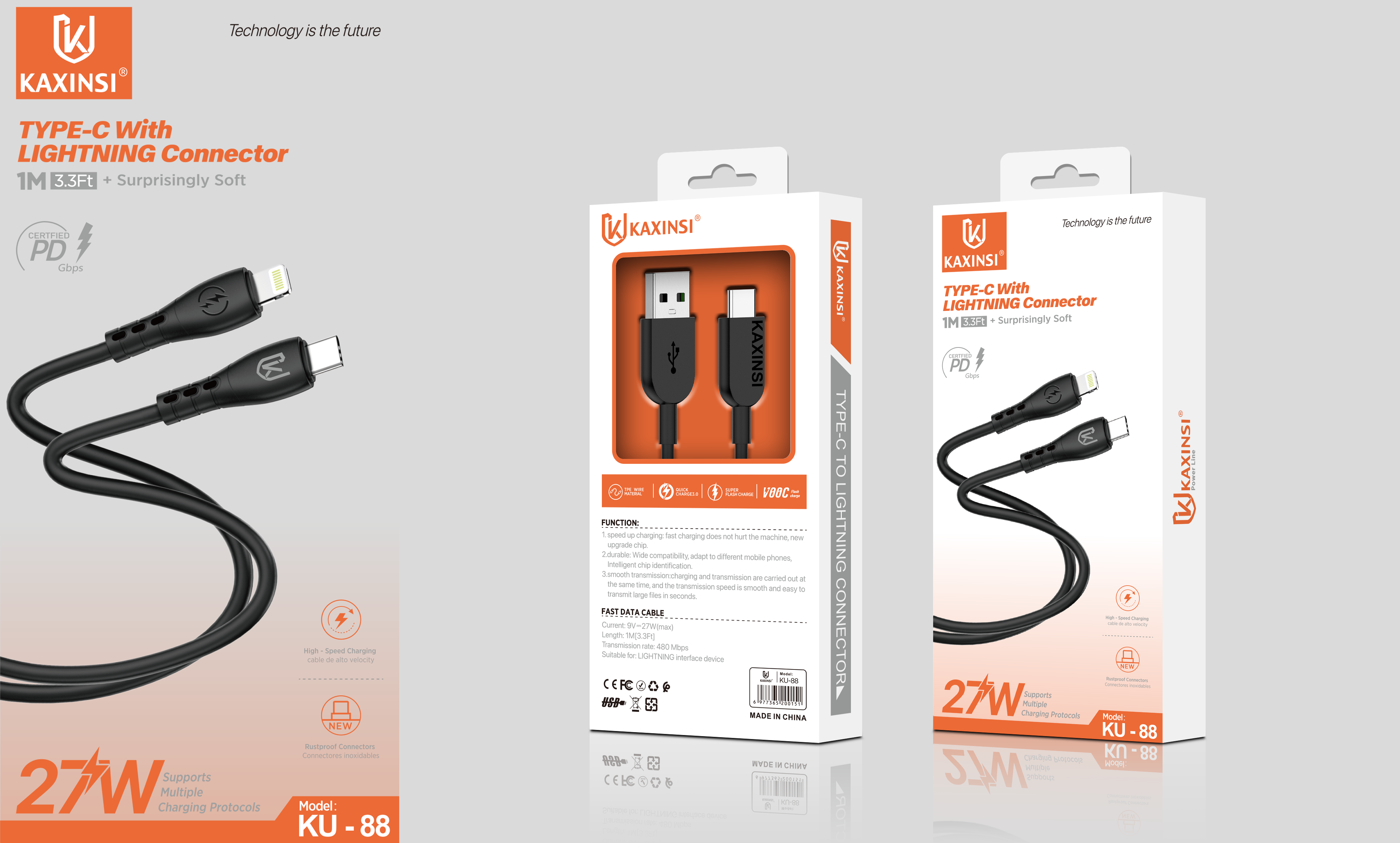 KAXINSI KU-88 headphones In Type-C data cable C-Lighting