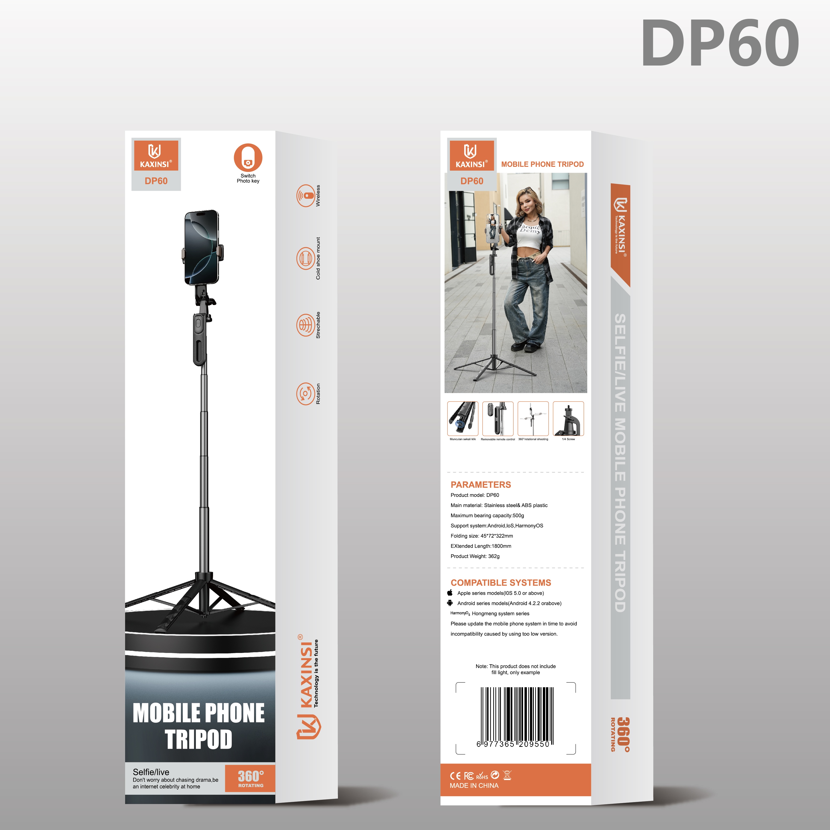 KAXINSI DP60 Mobile phone tripod1.85meters with Wireless Switch Photo key and 360°rotatable