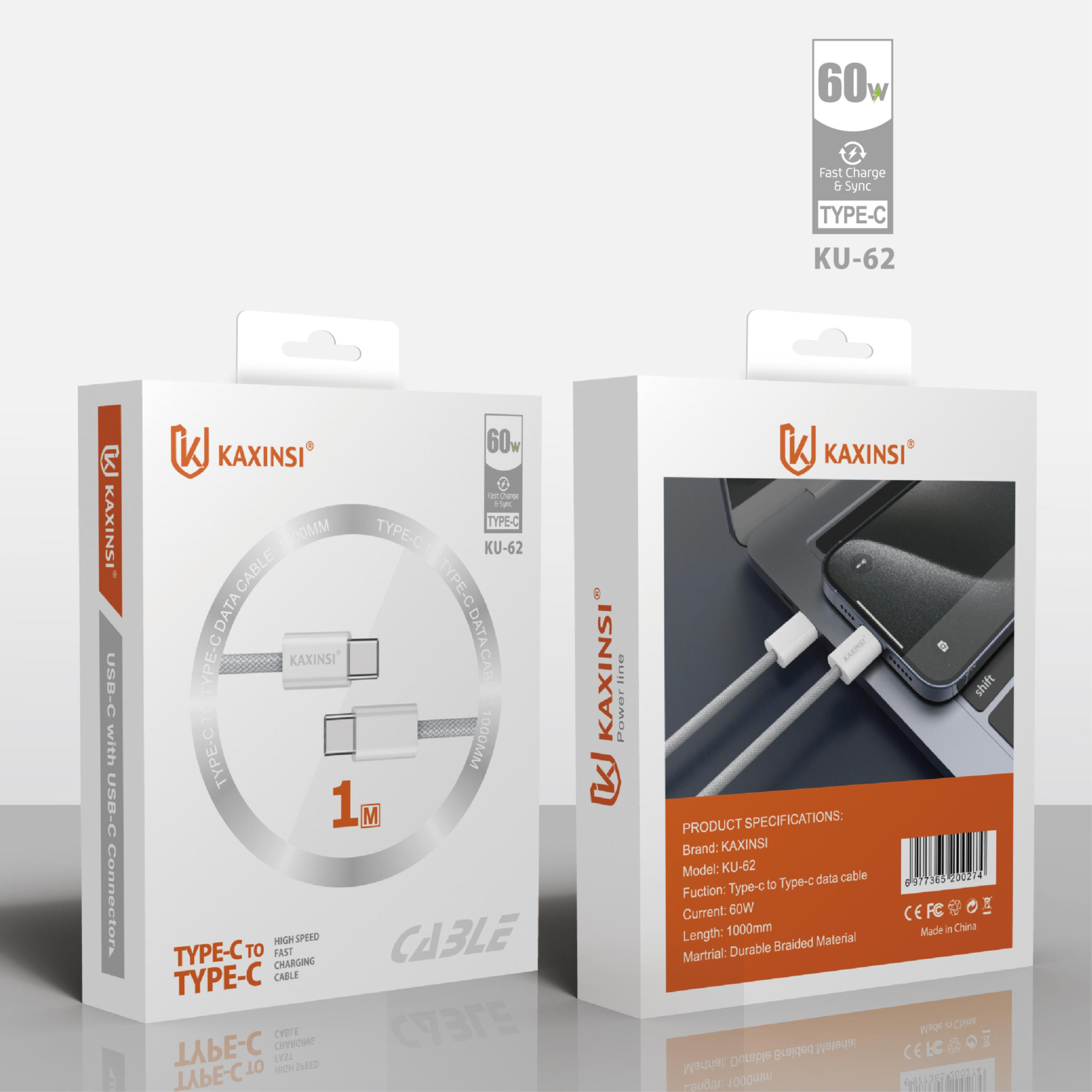 KAXINSI KU-62 1Meter 60W Fast charging data cable C-C