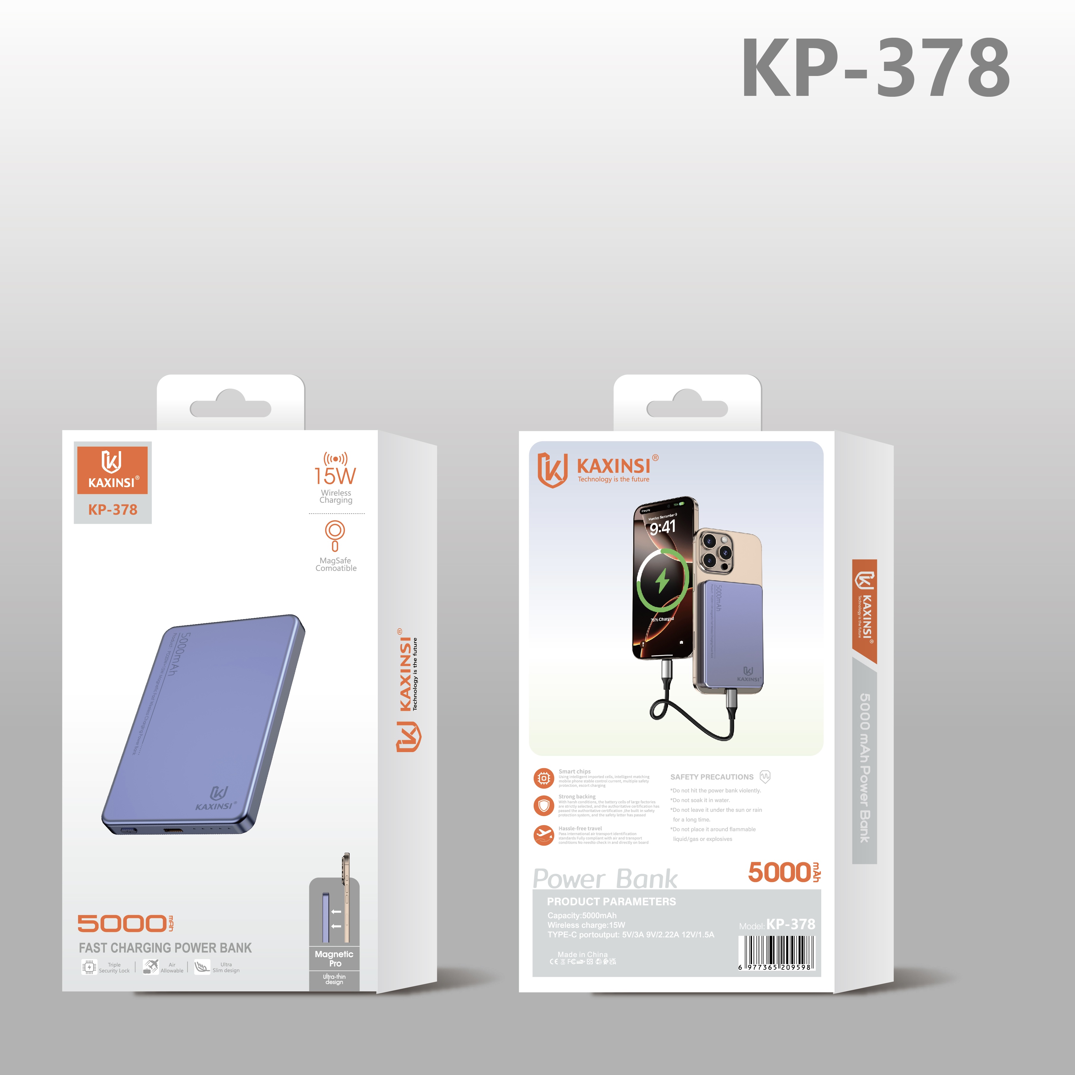 KAXINSI KP-378 5000mah 20W FastCharging Power Bank with USB-Cand 15w Wireless Charging