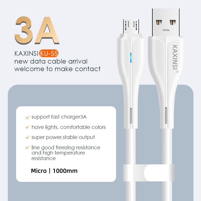 KAXINSI KU-55 1Meter 3A Fast charging Led data cable Micro