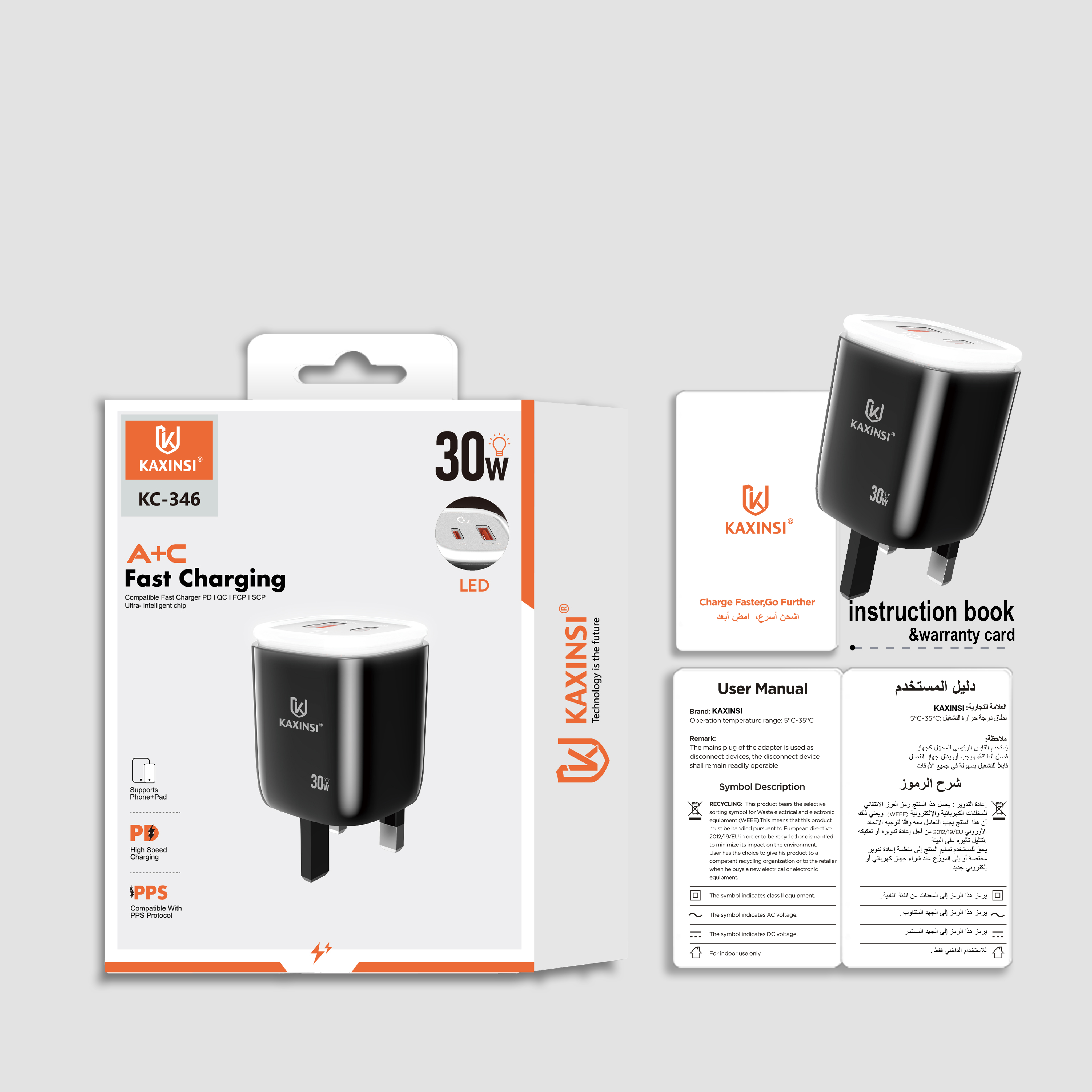 KAXINSI KC-346 UK 30W fast charging with convertible charger and USB-A+C