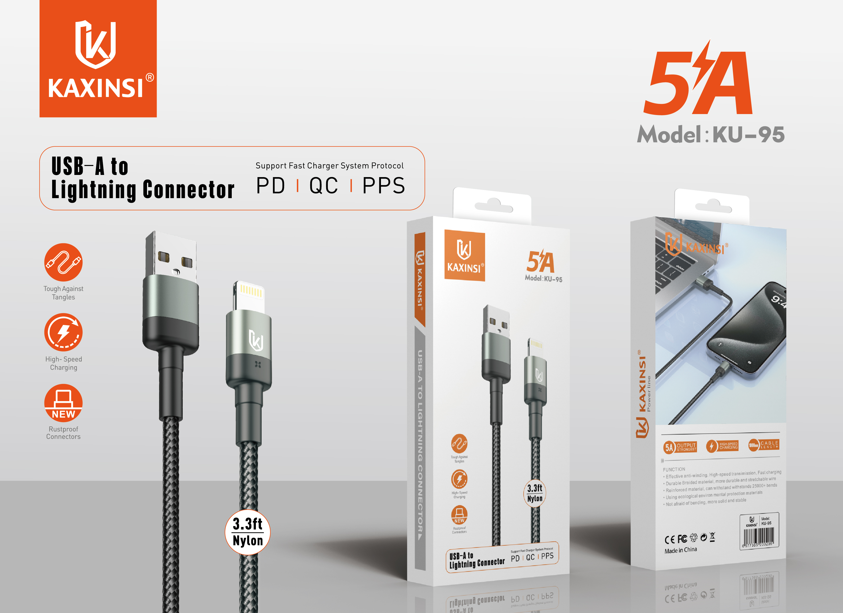 KAXINSI KU-95 5A USB-A to Lighting Connector Nylon cable
