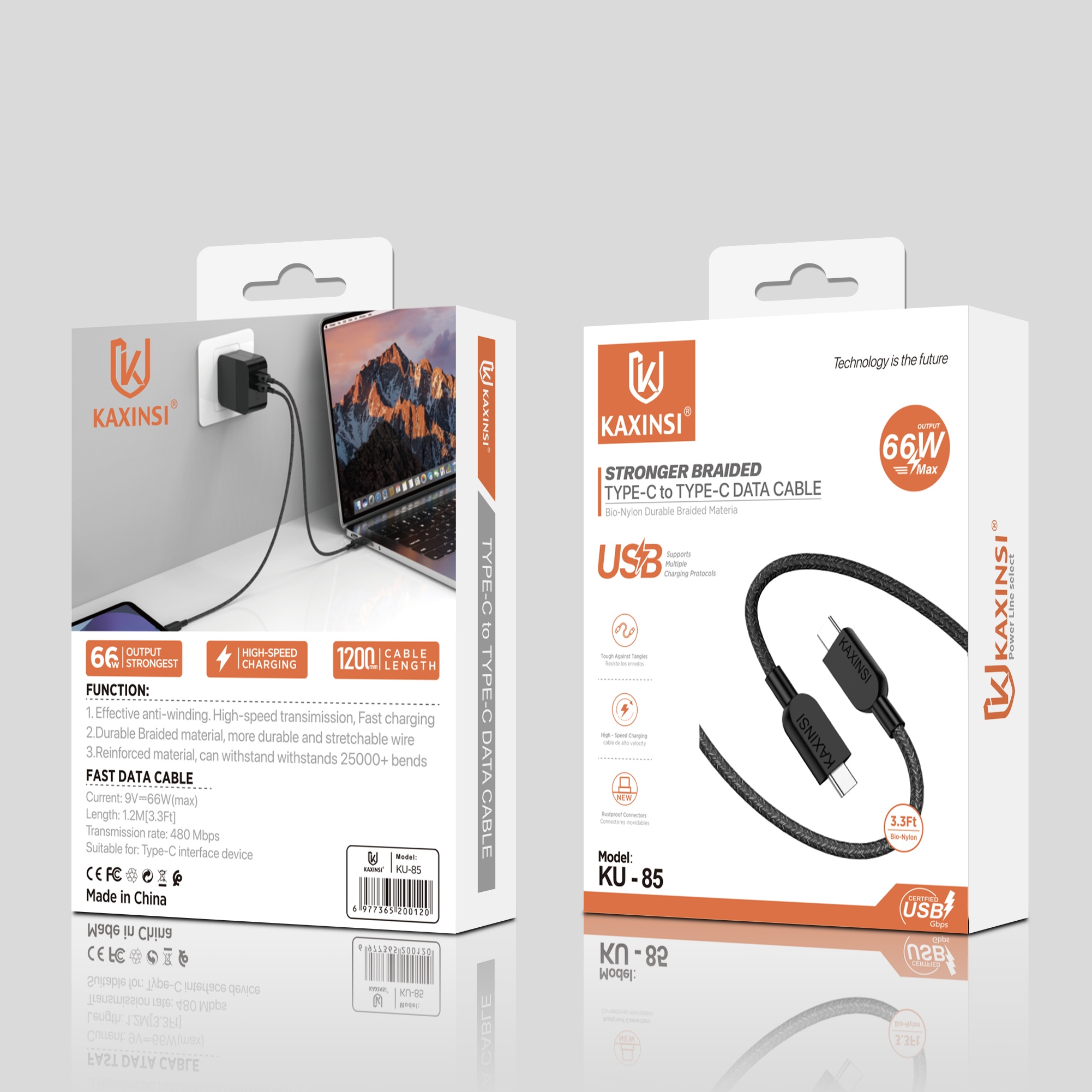 KAXINSI KU-85 66W Max Type-C to Type-C Bio-Nylon cable