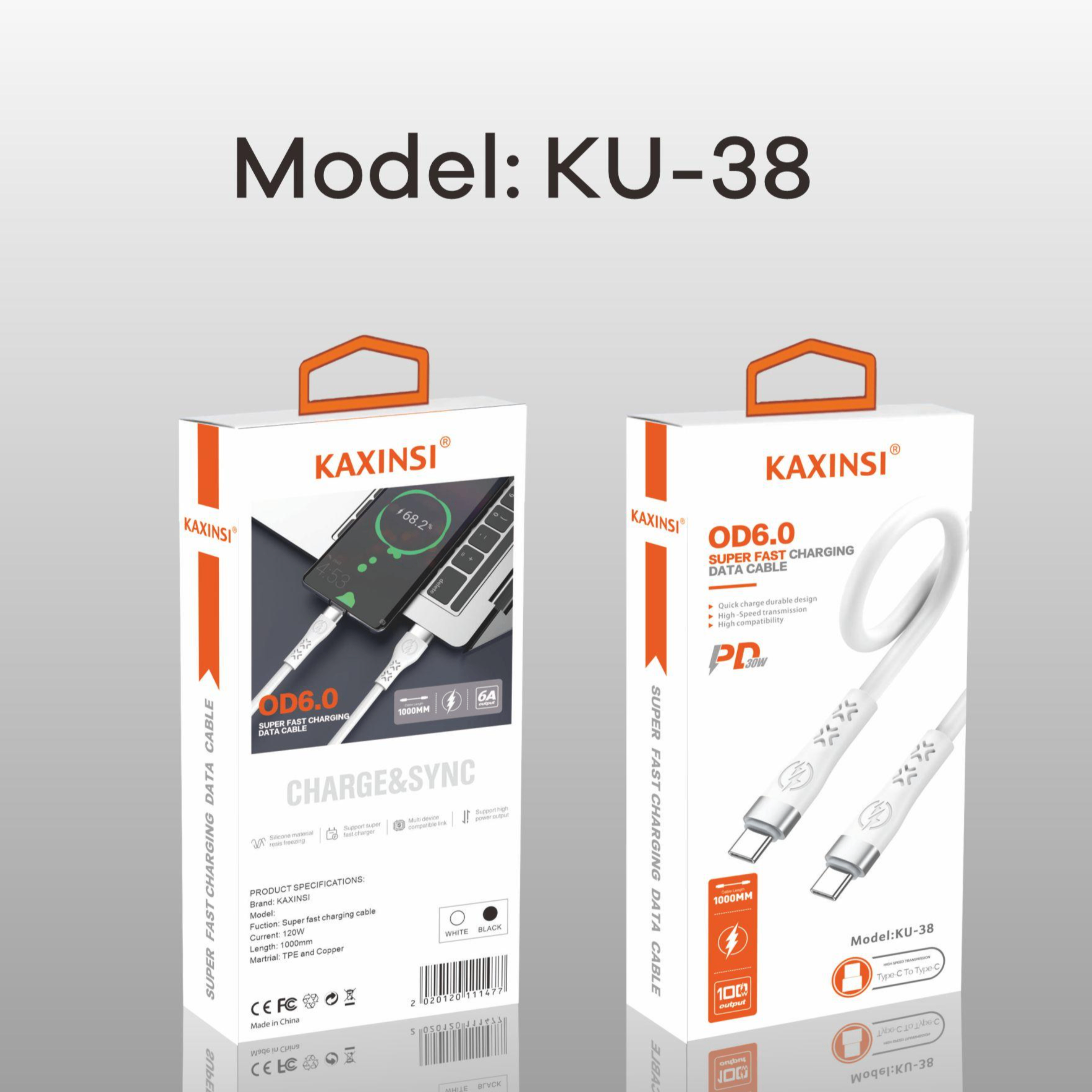 KAXINSI KU-38 OD6.0 1Meter 6A Super fast-charging data cable C-C