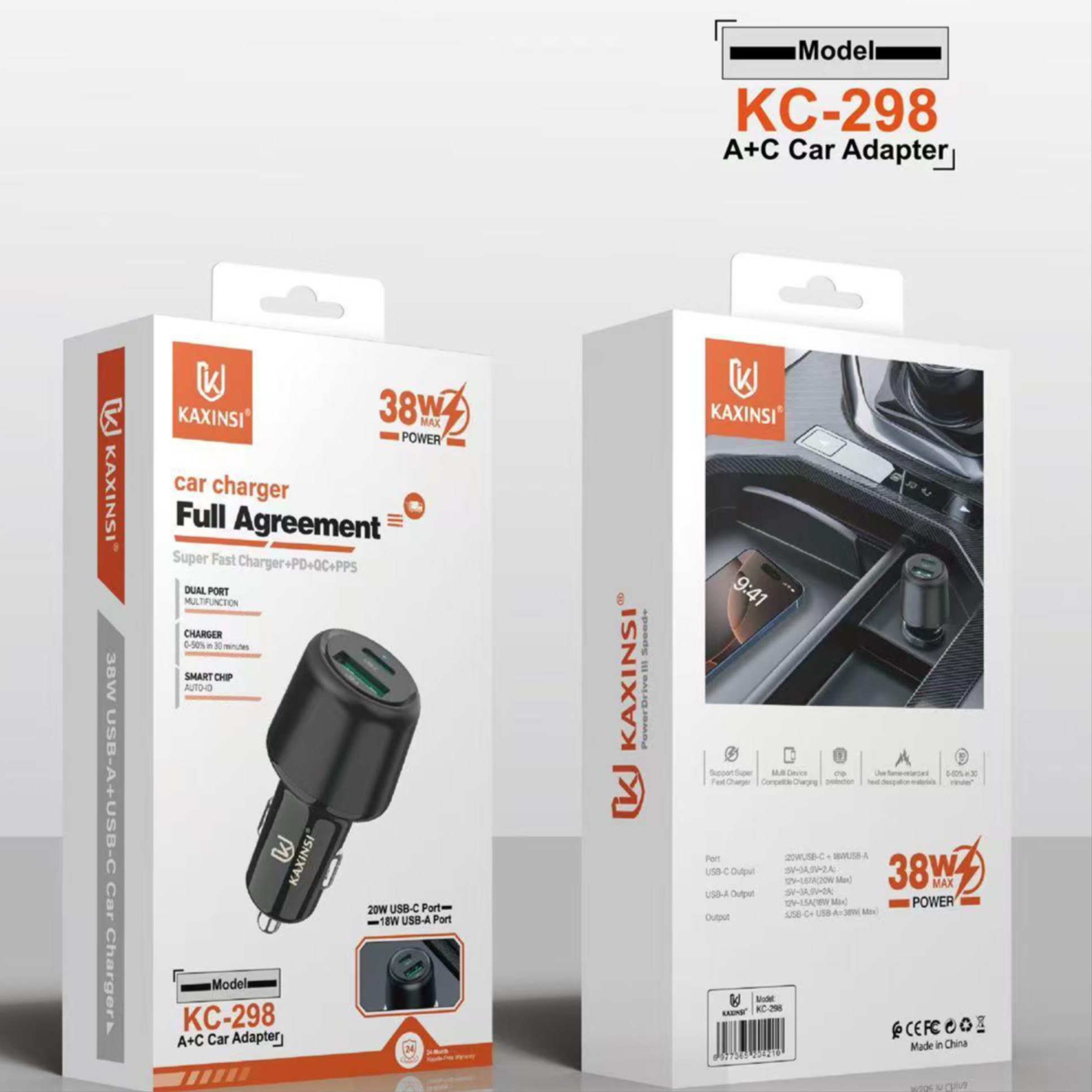 KAXINSI KC-298 A+C 38W Car Charger withfast charger and Space-Saving