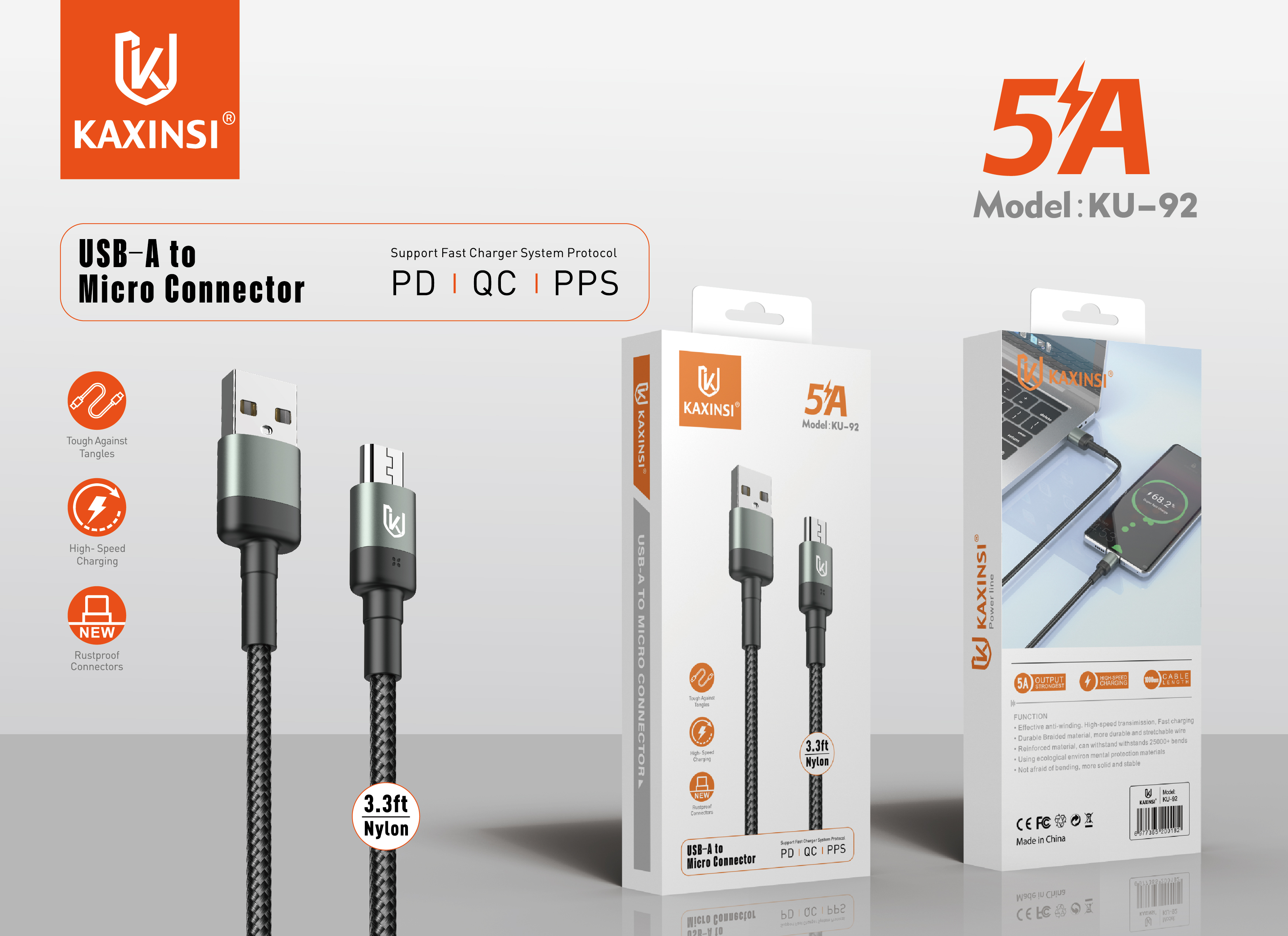 KAXINSI KU-92 5A USB-A to MicroConnector Nylon cable