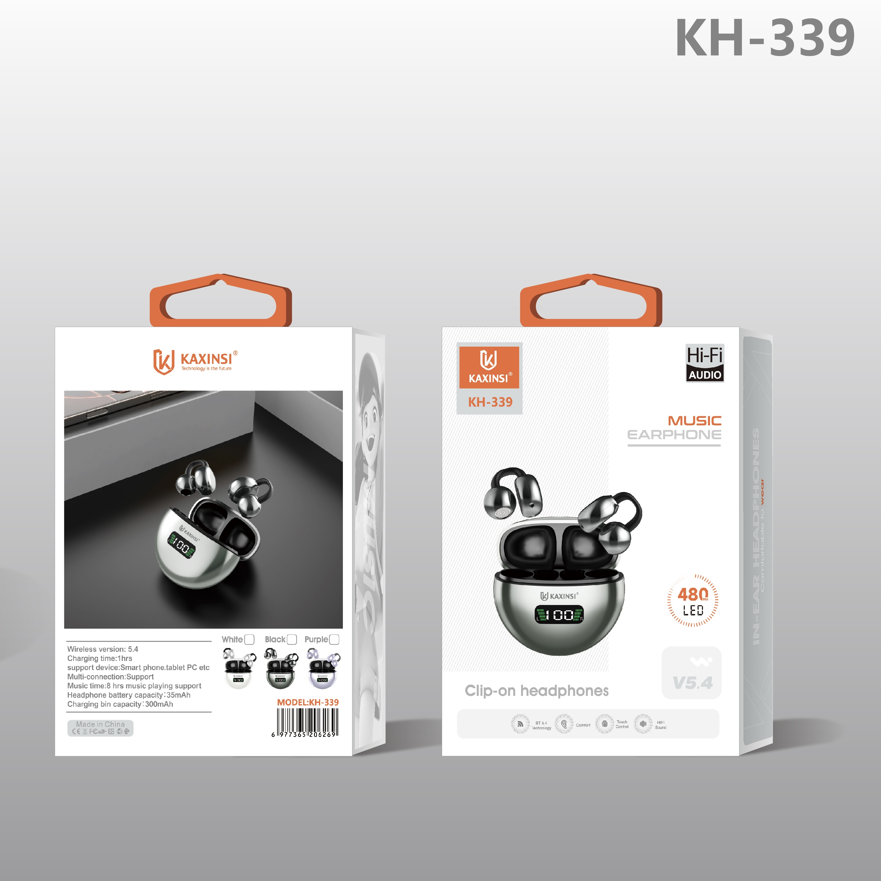 KAXINSI KH-339 V5.4 Clip-on wireless music earphone and LED scream